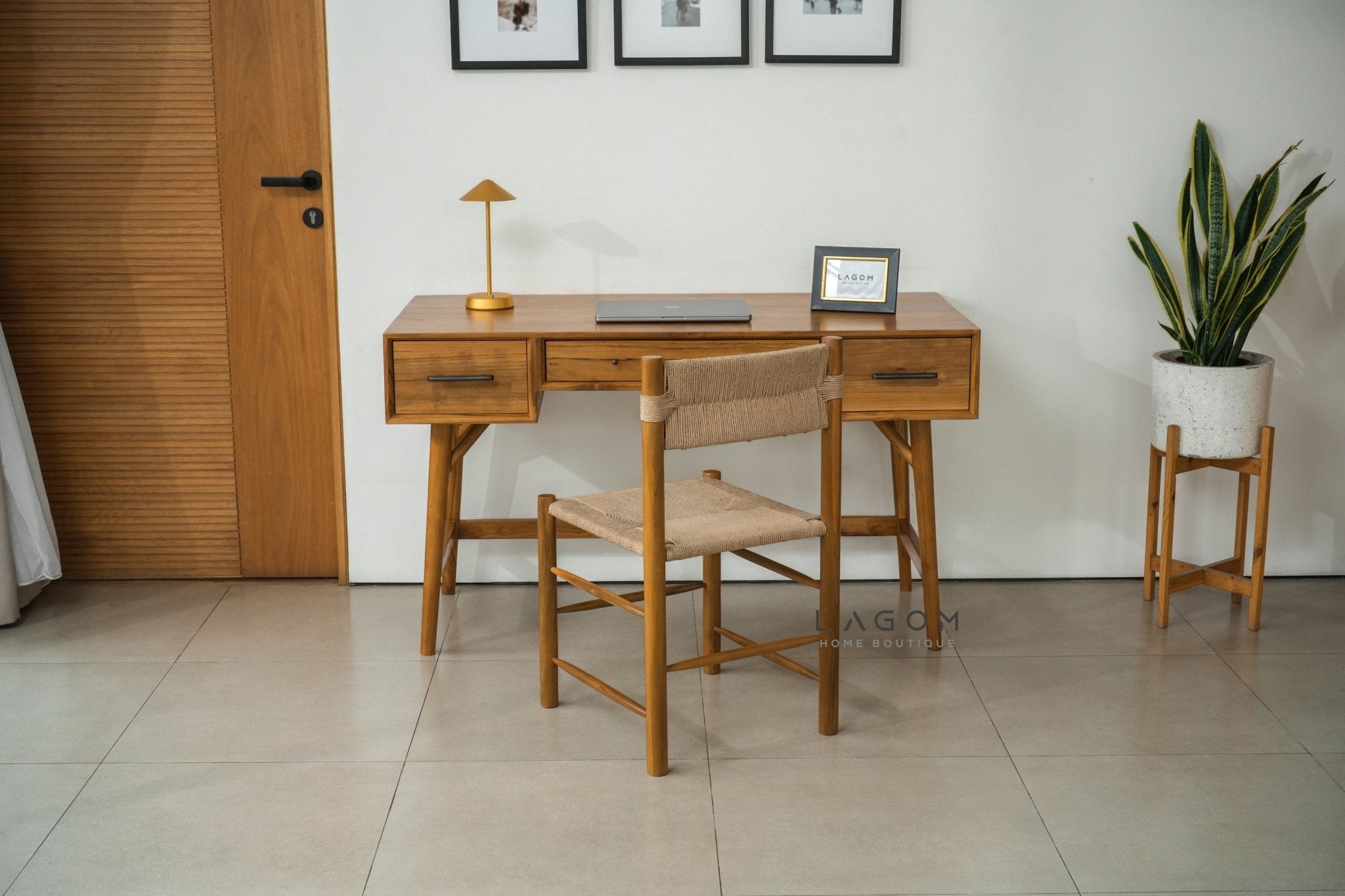 Teak Wood Desk with Seamless Drawers - Desk - Lagom Home Boutique