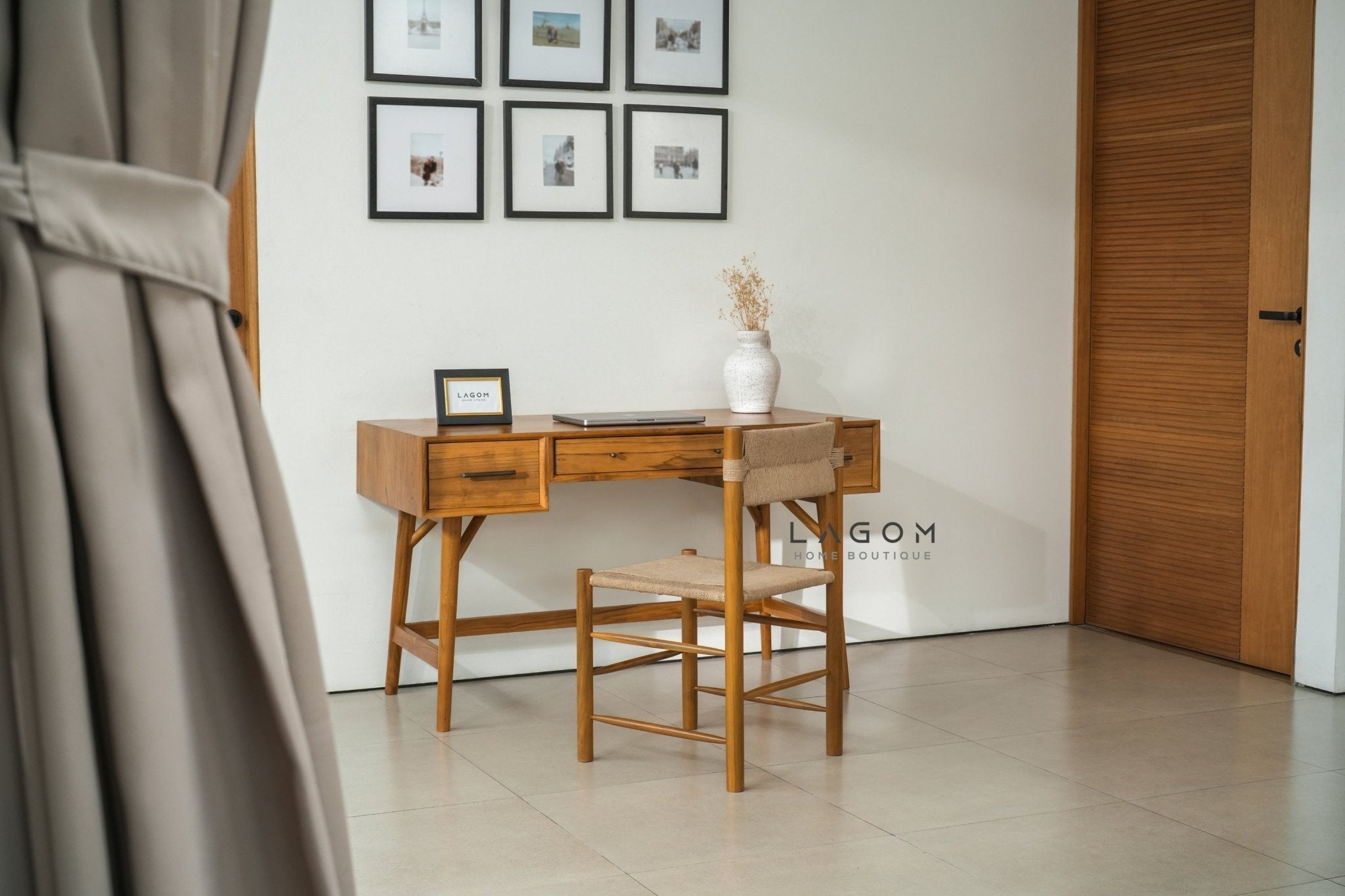 Teak Wood Desk with Seamless Drawers - Desk - Lagom Home Boutique