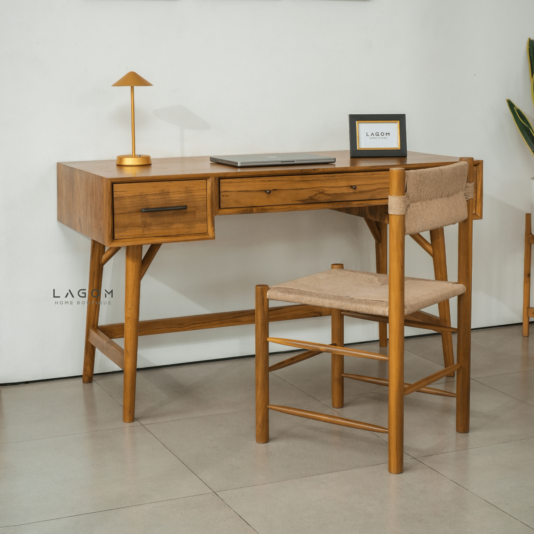 Teak Wood Desk with Seamless Drawers - Desk - Lagom Home Boutique