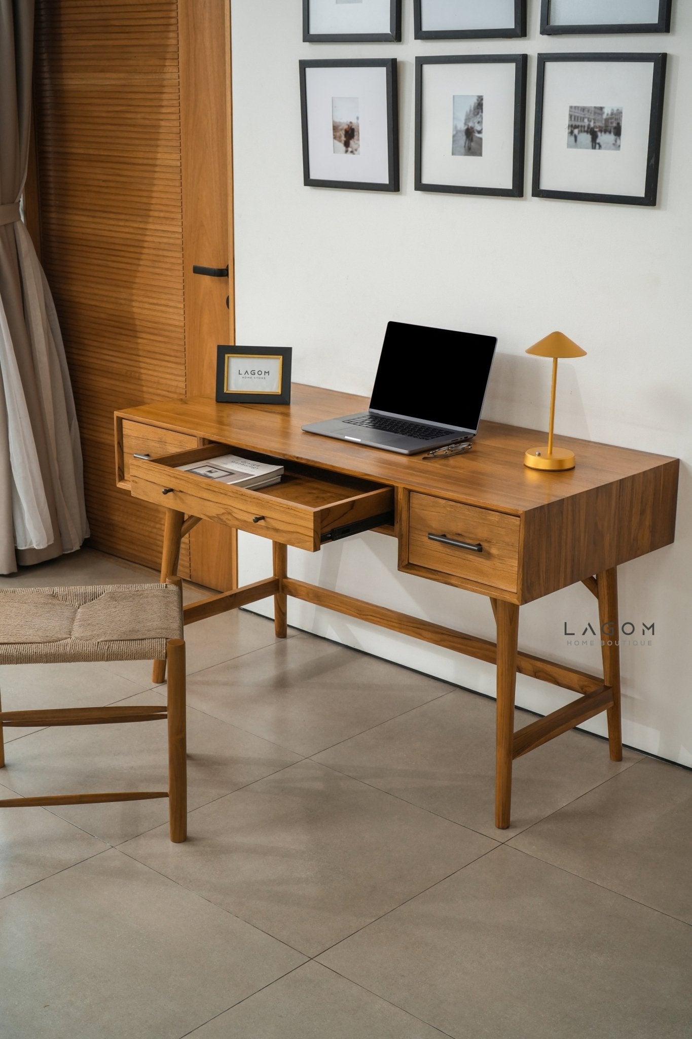 Teak Wood Desk with Seamless Drawers - Desk - Lagom Home Boutique