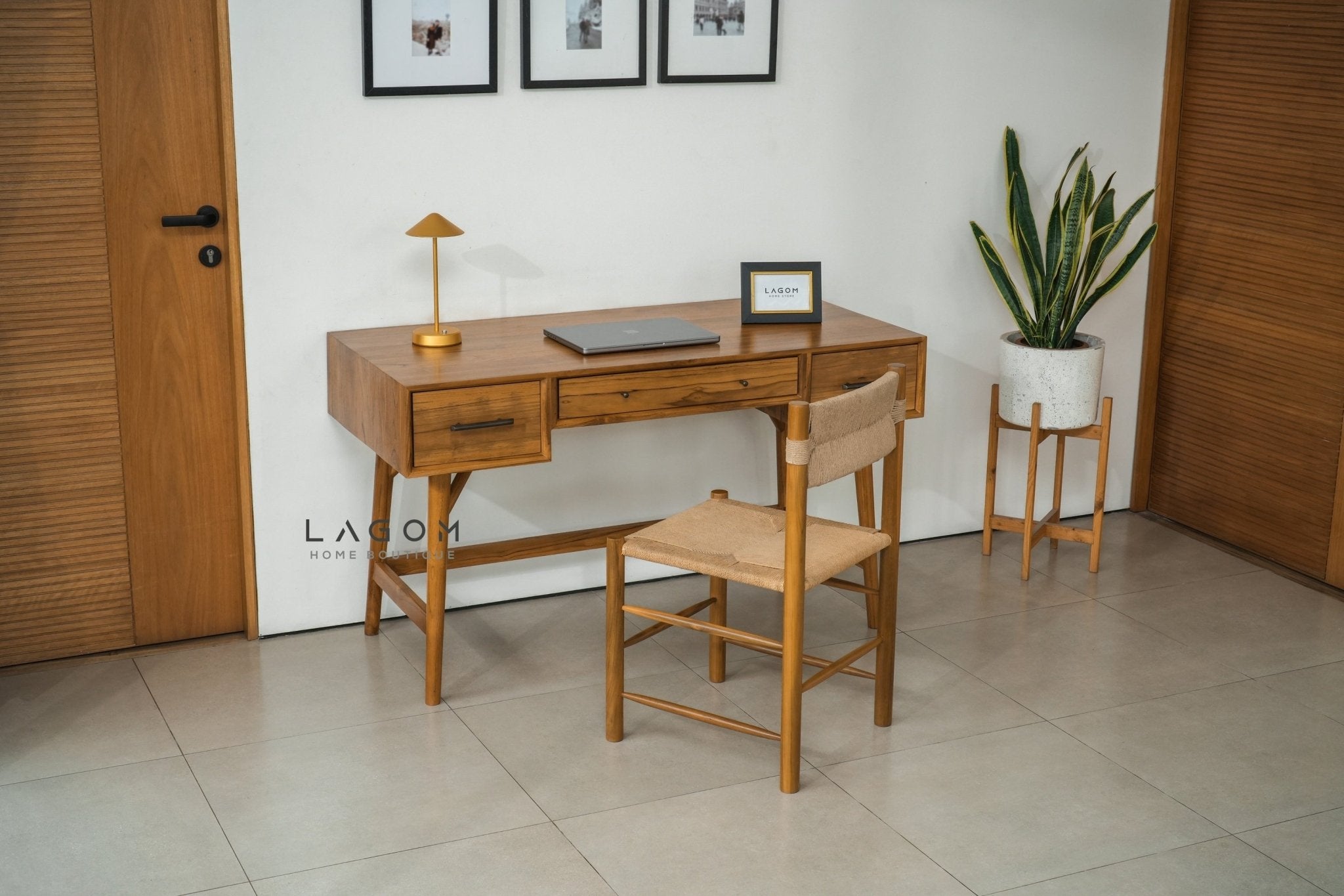 Teak Wood Desk with Seamless Drawers - Desk - Lagom Home Boutique