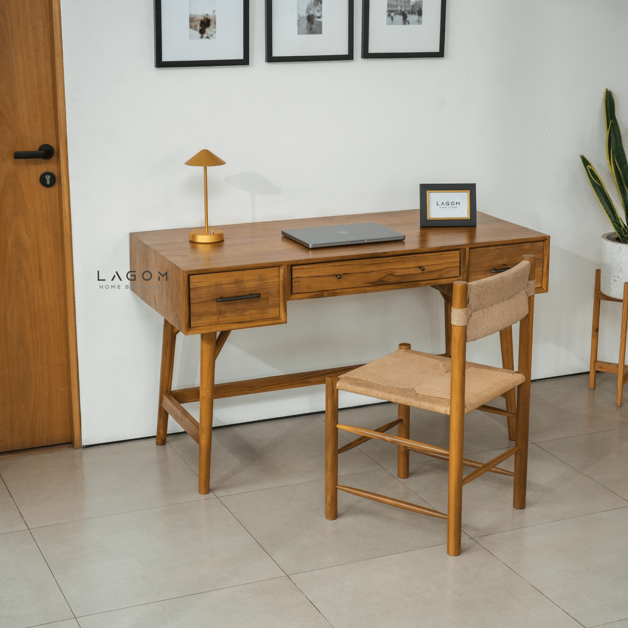 Teak Wood Desk with Seamless Drawers - Desk - Lagom Home Boutique