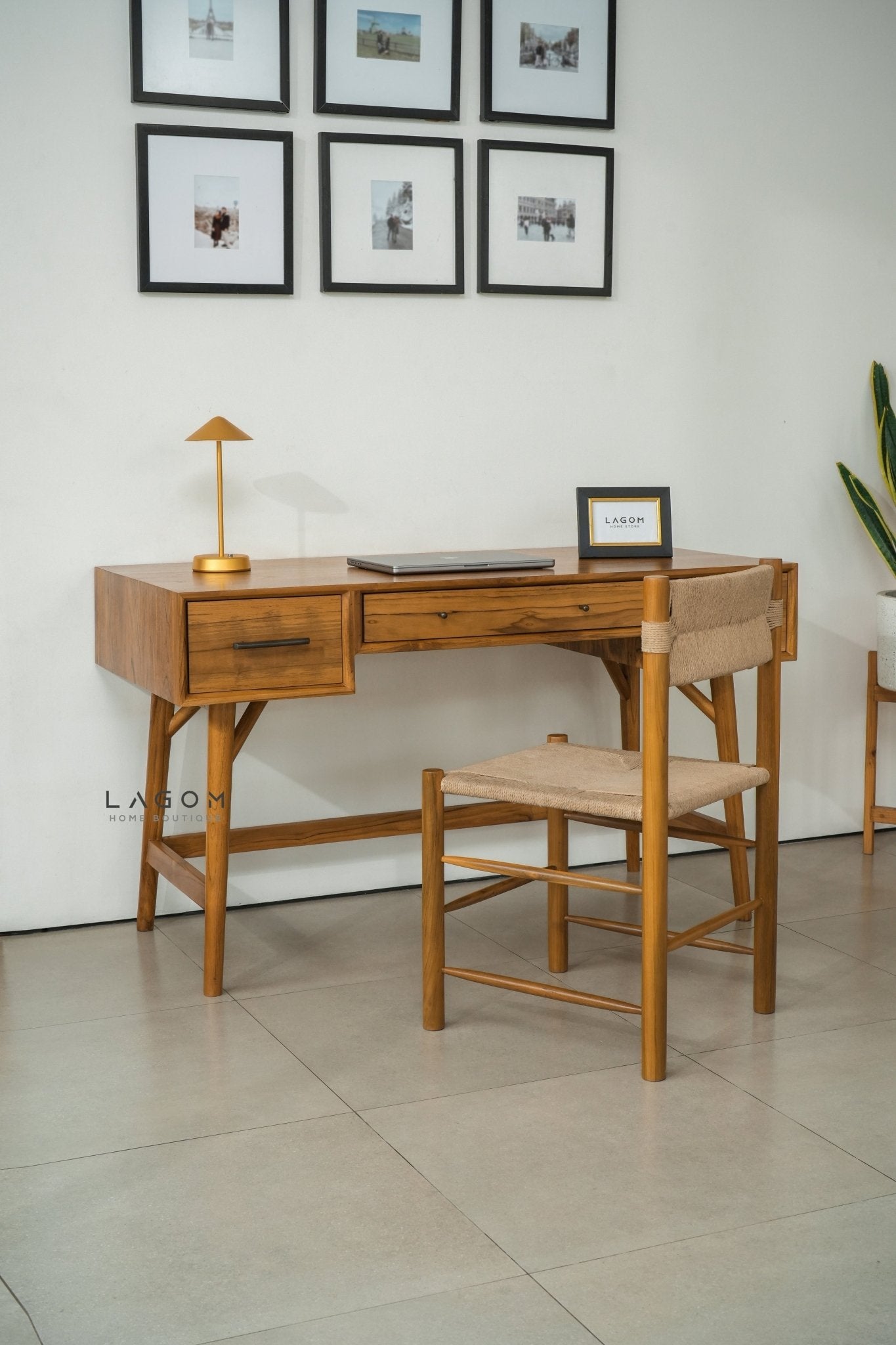 Teak Wood Desk with Seamless Drawers - Desk - Lagom Home Boutique