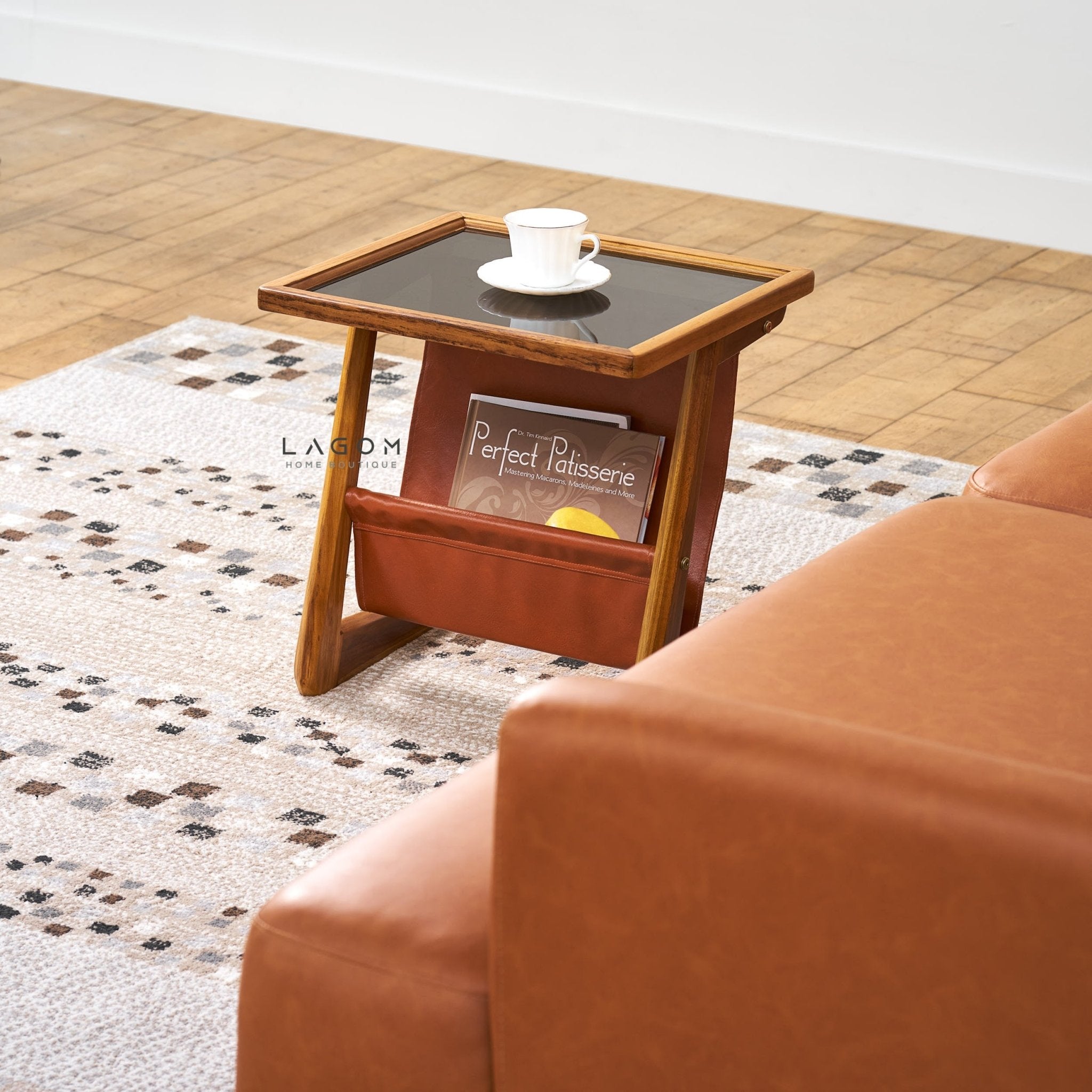 Teak Wood & Faux Leather Side Table - Side Table - Lagom Home Boutique