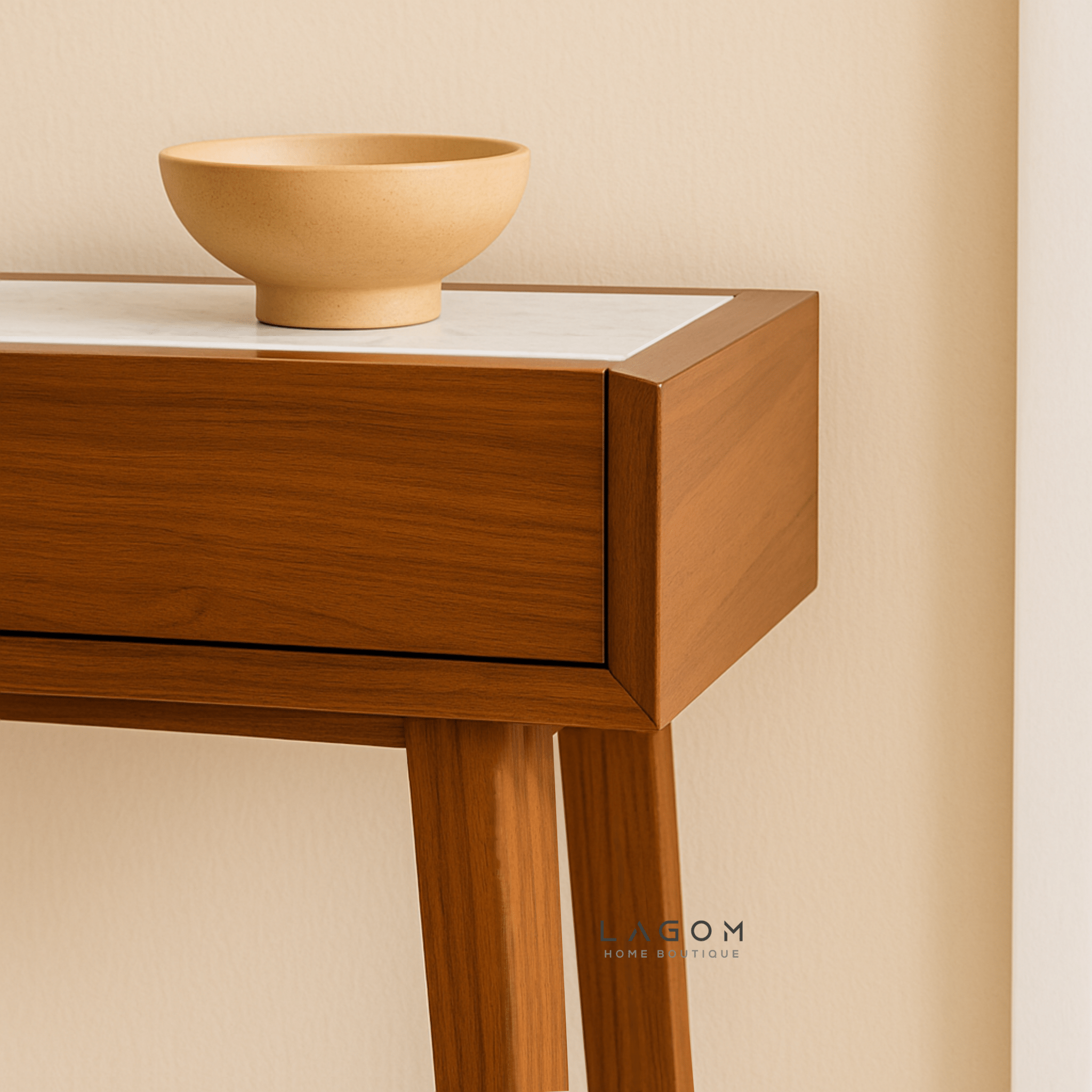 Teak Wood & Marble Console Table - Console Table - Lagom Home Boutique