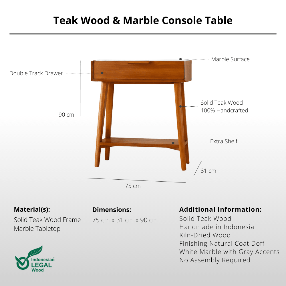 Teak Wood & Marble Console Table - Console Table - Lagom Home Boutique