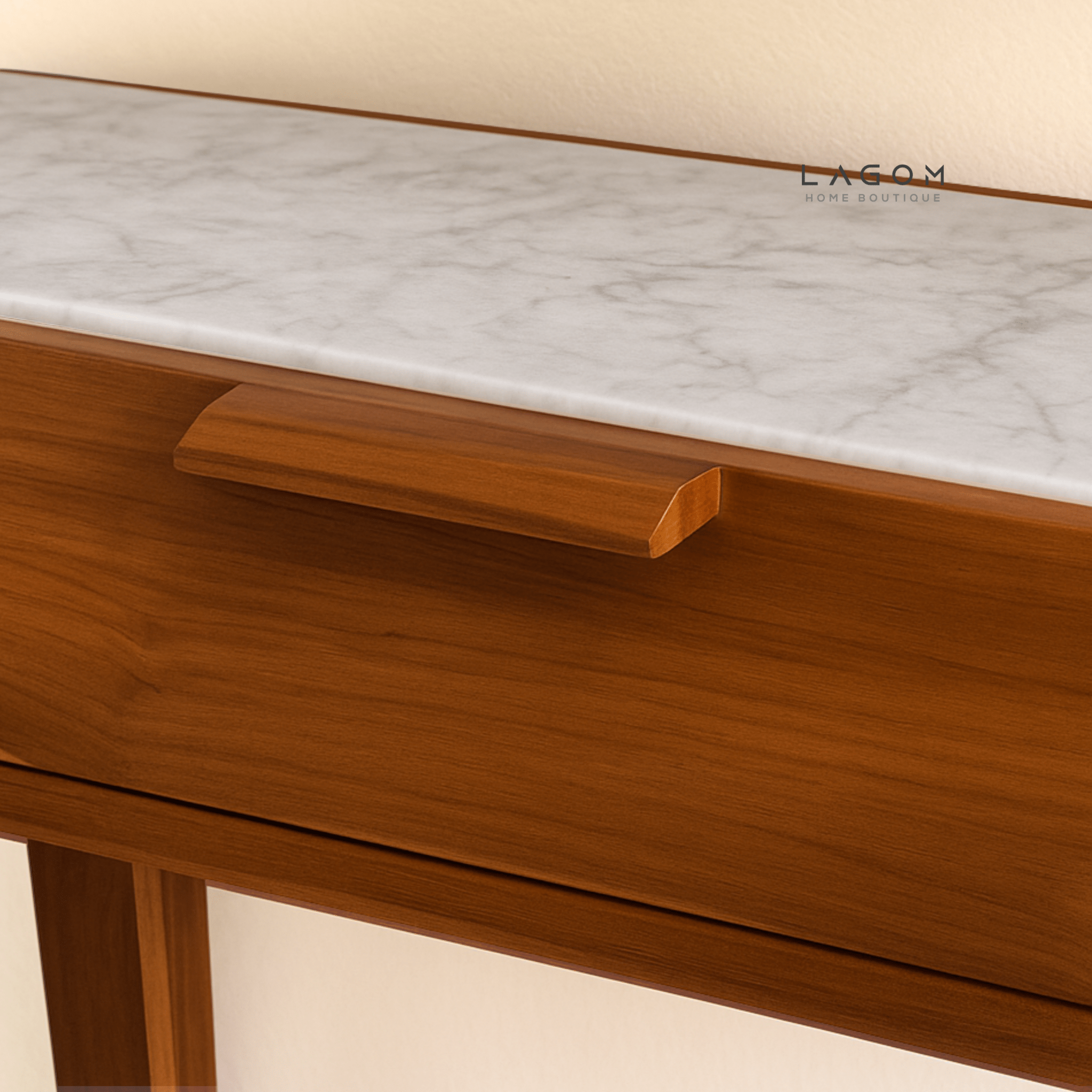 Teak Wood & Marble Console Table - Console Table - Lagom Home Boutique