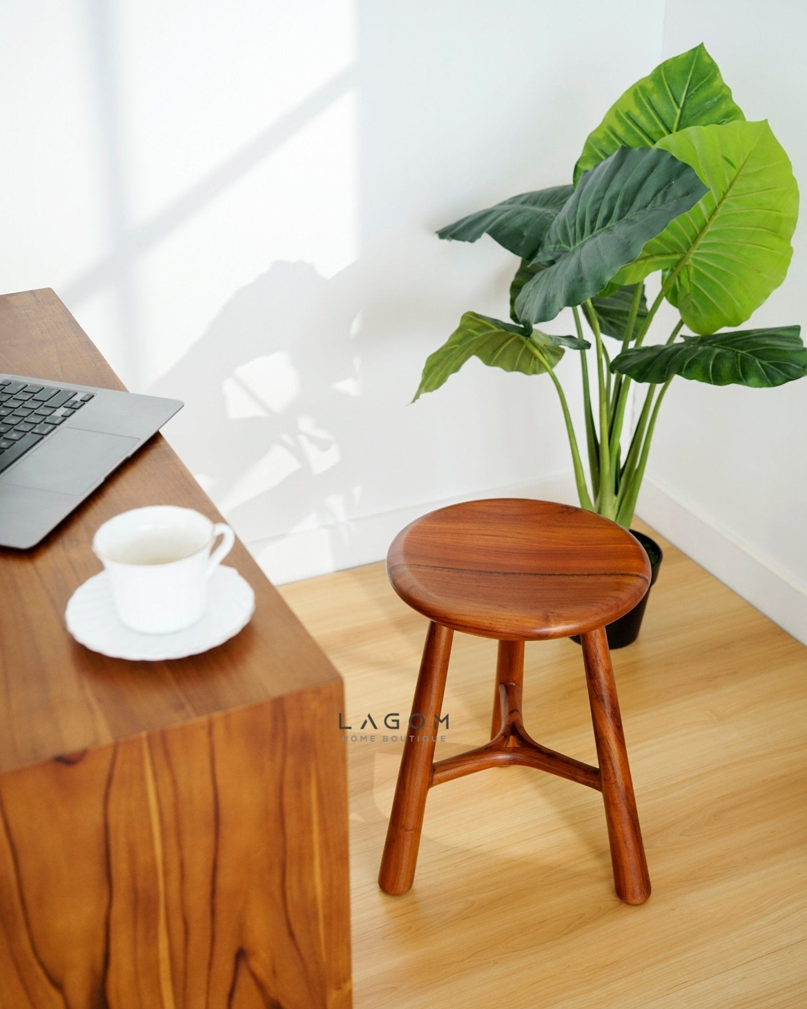 Teak Wood Mini Bar Stool - Bar Stool - Lagom Home Boutique