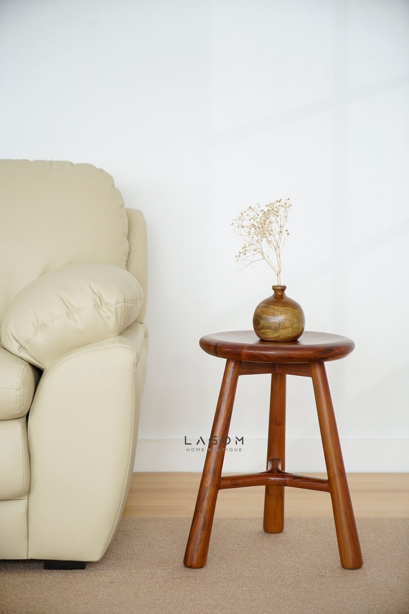 Teak Wood Mini Bar Stool - Bar Stool - Lagom Home Boutique