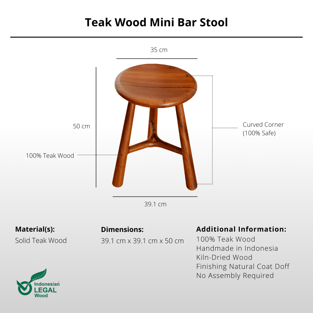 Teak Wood Mini Bar Stool - Bar Stool - Lagom Home Boutique