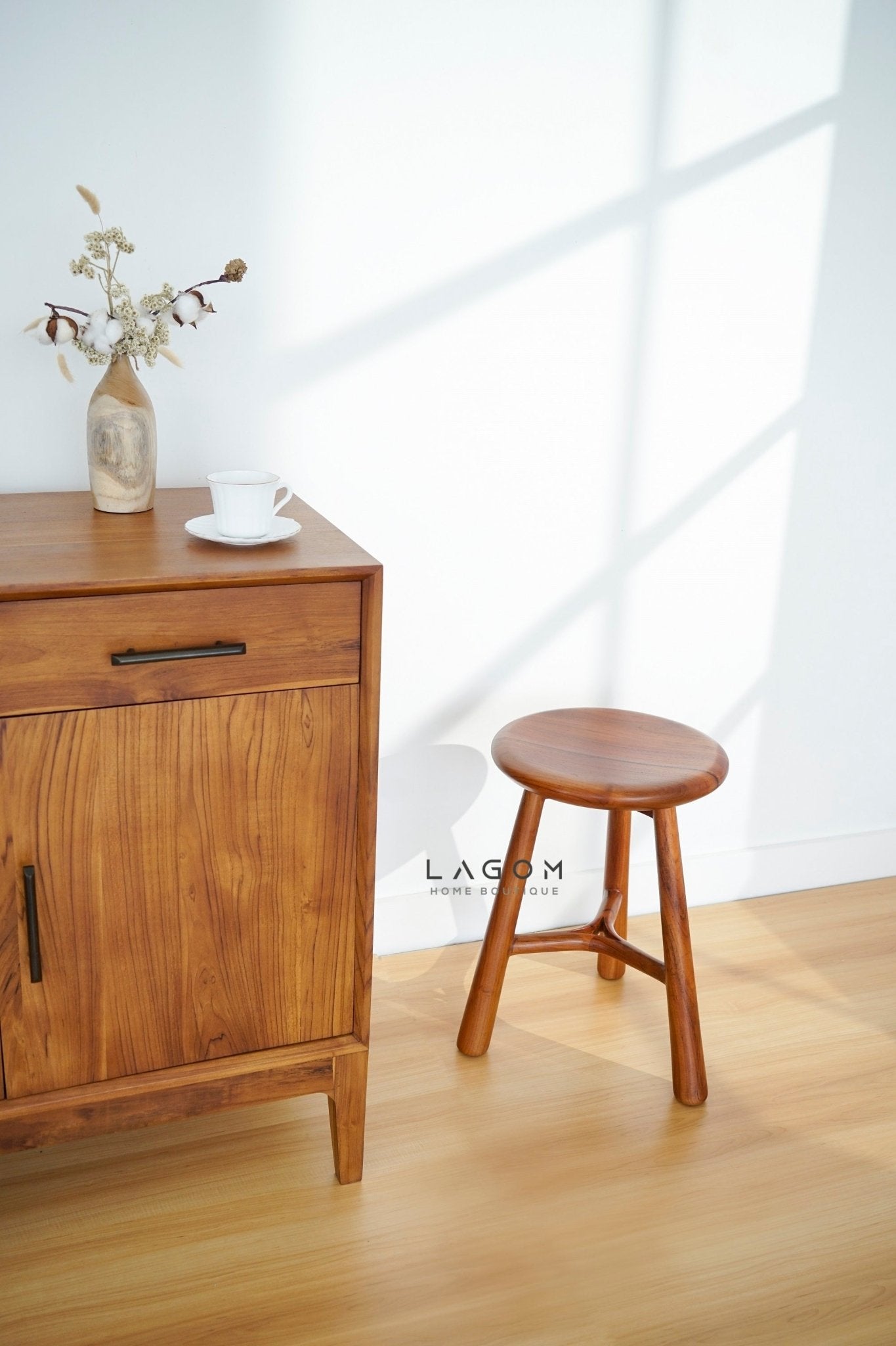 Teak Wood Mini Bar Stool - Bar Stool - Lagom Home Boutique