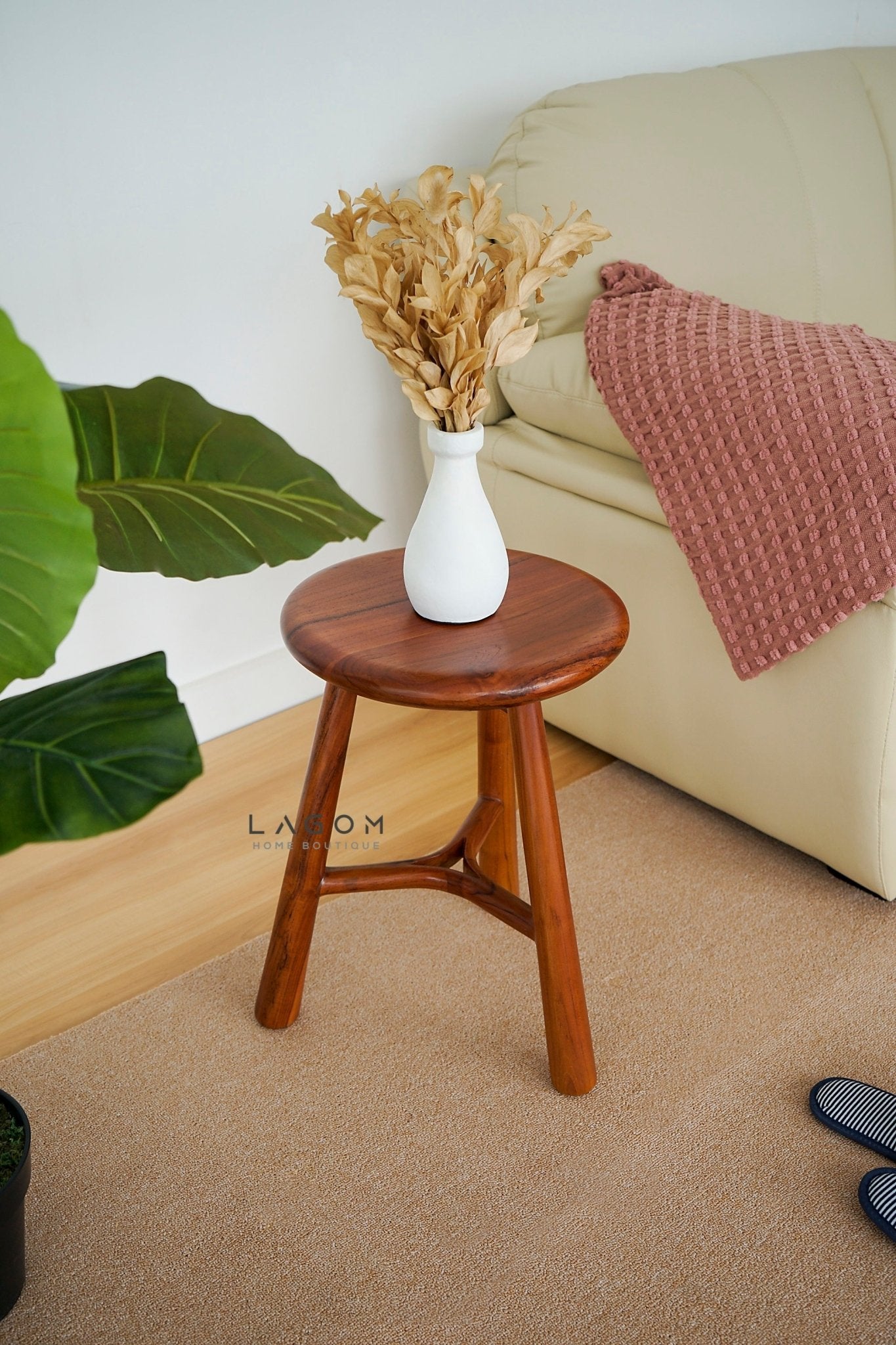 Teak Wood Mini Bar Stool - Bar Stool - Lagom Home Boutique
