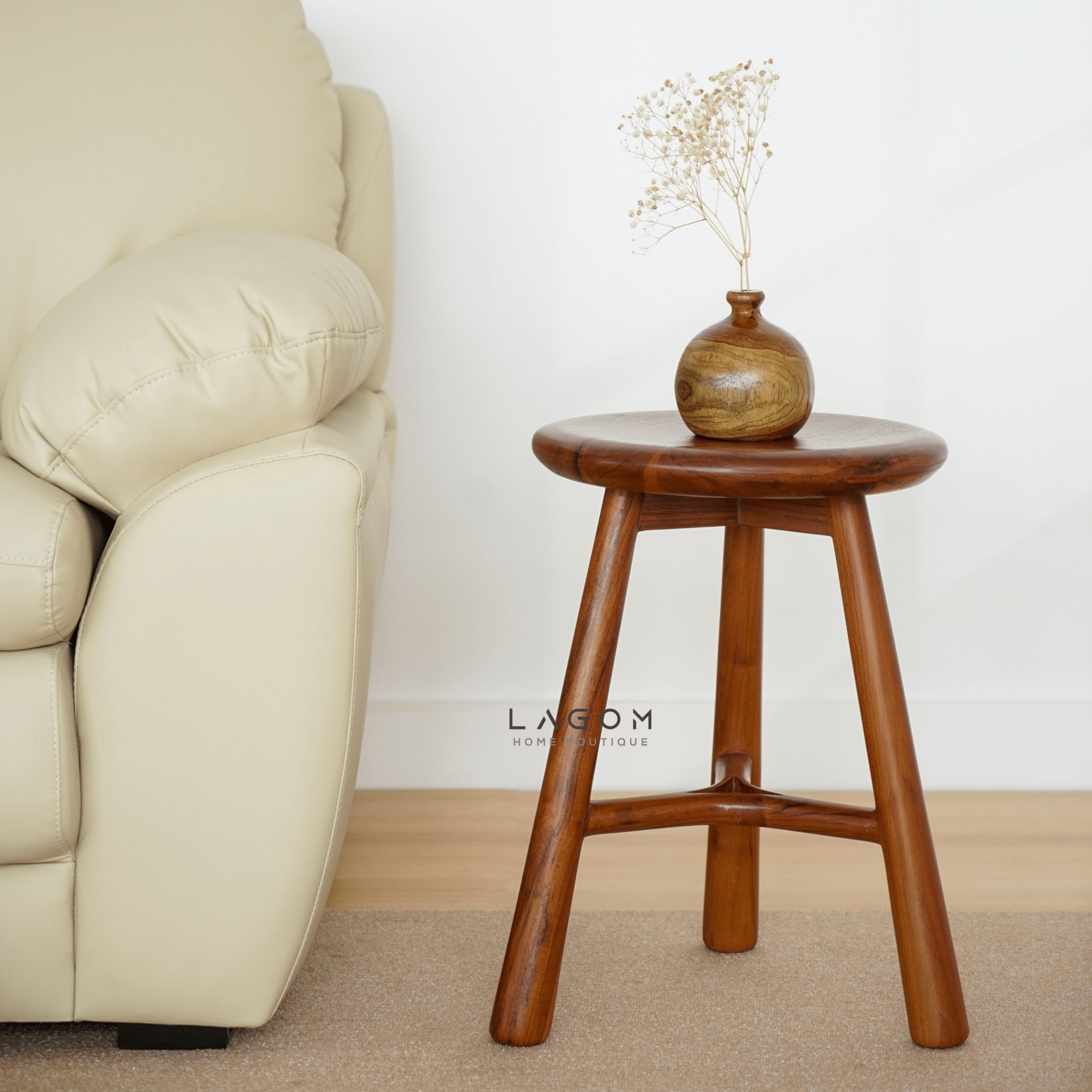Teak Wood Mini Bar Stool - Bar Stool - Lagom Home Boutique