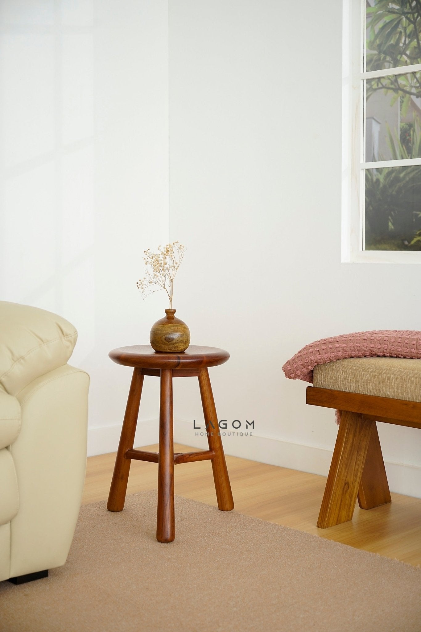 Teak Wood Mini Bar Stool - Bar Stool - Lagom Home Boutique