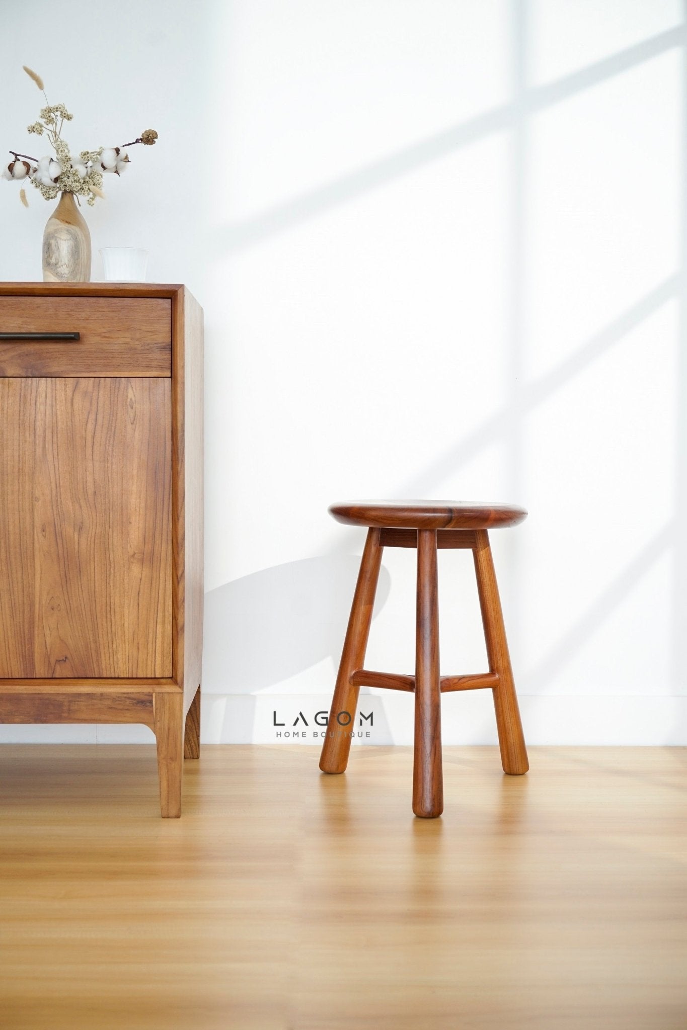 Teak Wood Mini Bar Stool - Bar Stool - Lagom Home Boutique