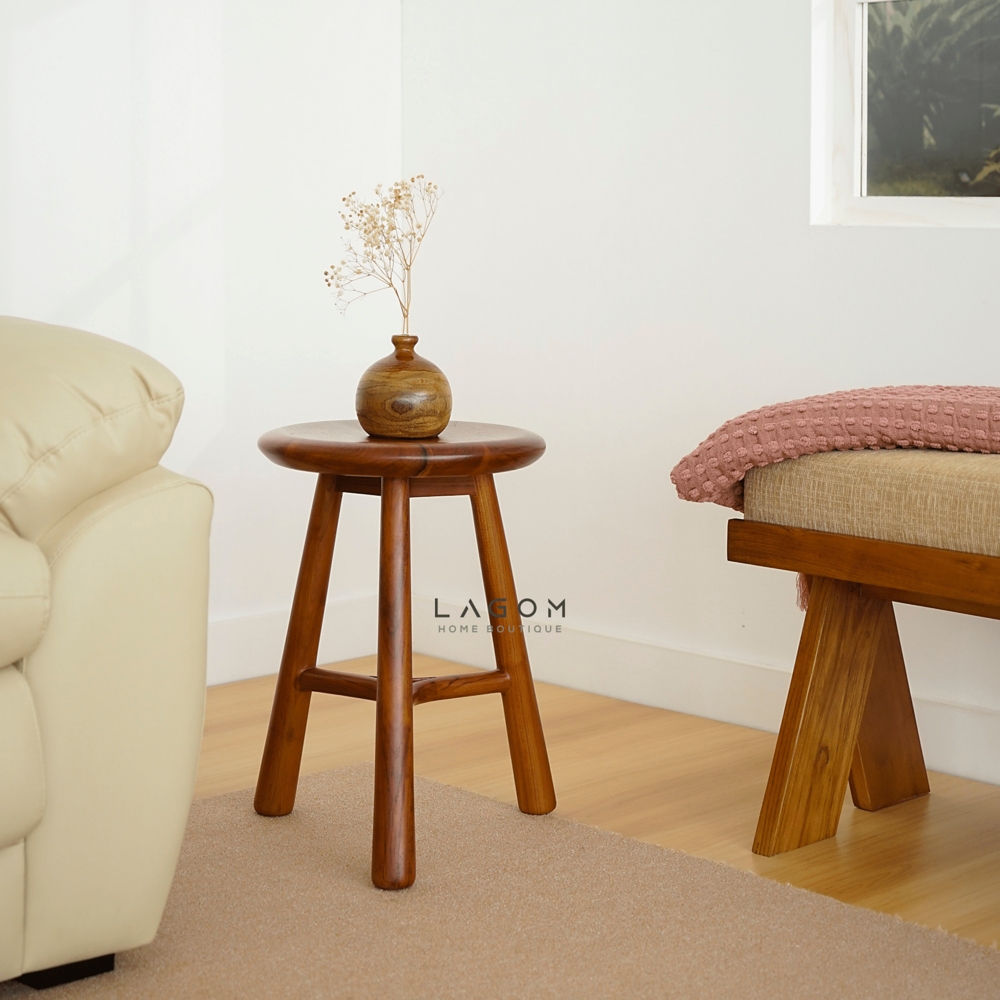Teak Wood Mini Bar Stool - Bar Stool - Lagom Home Boutique