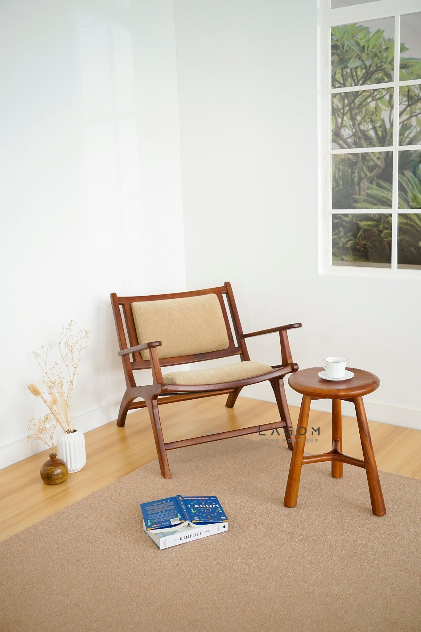 Teak Wood Mini Bar Stool - Bar Stool - Lagom Home Boutique