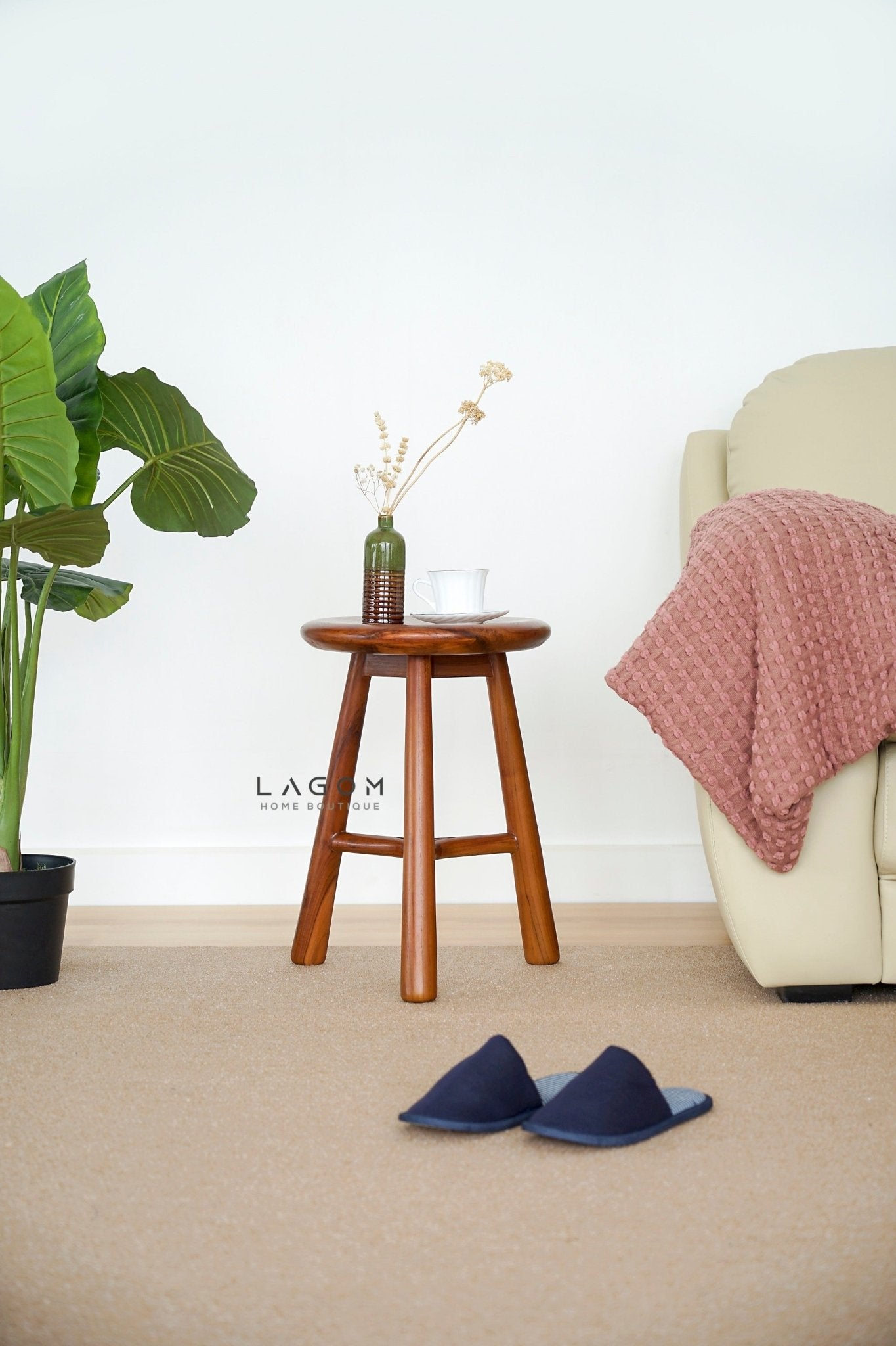 Teak Wood Mini Bar Stool - Bar Stool - Lagom Home Boutique