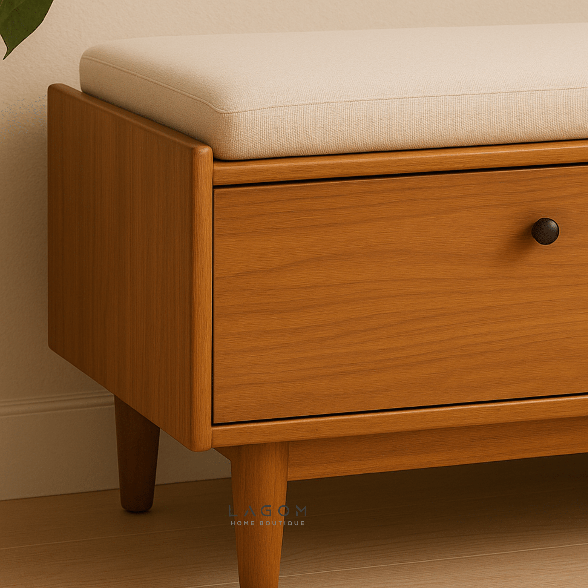 Teak Wood Storage Bench with 3 Drawers - Bench - Lagom Home Boutique