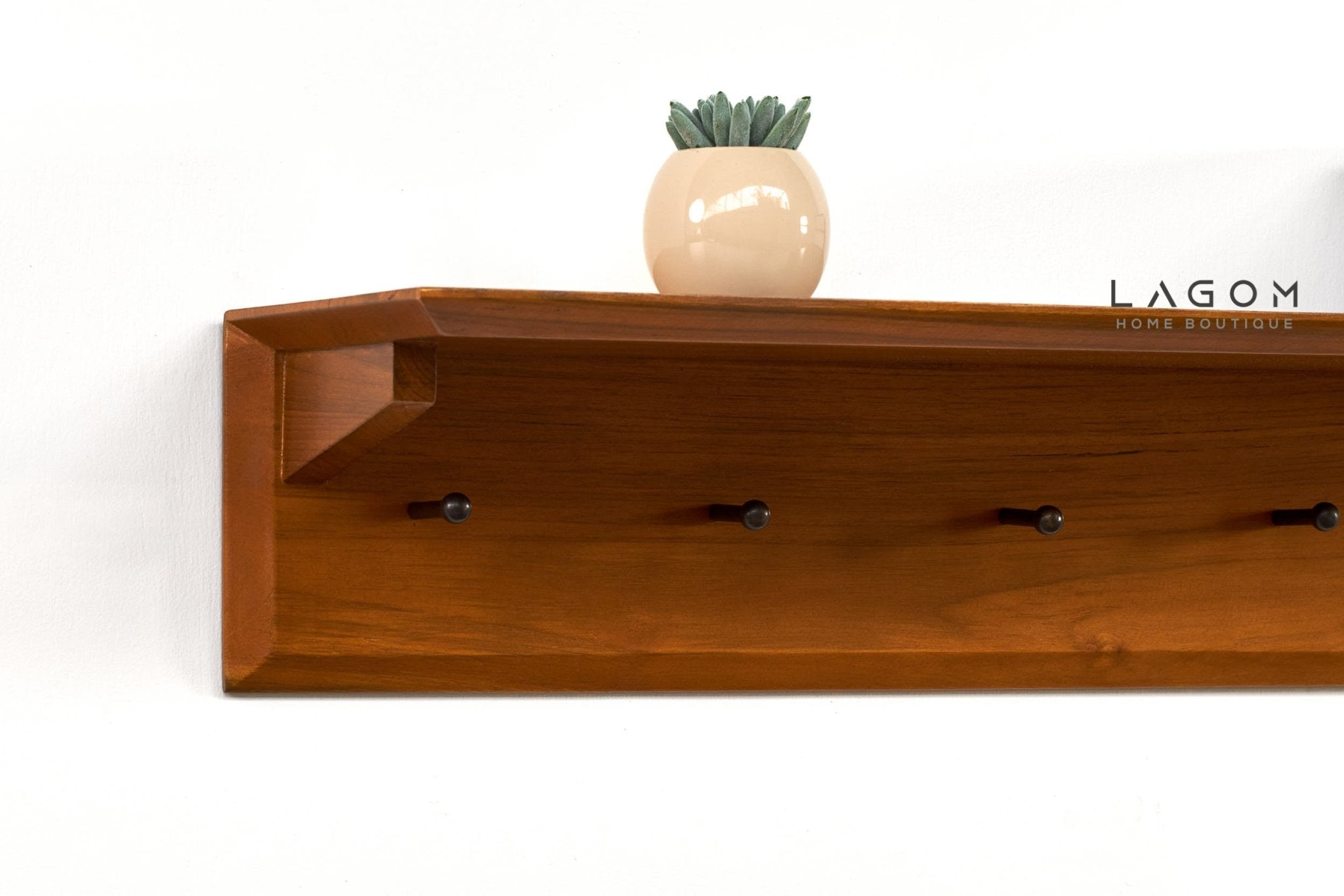 Teak Wood Wall Hanger with Shelf - Wall Coat Hanger - Lagom Home Boutique