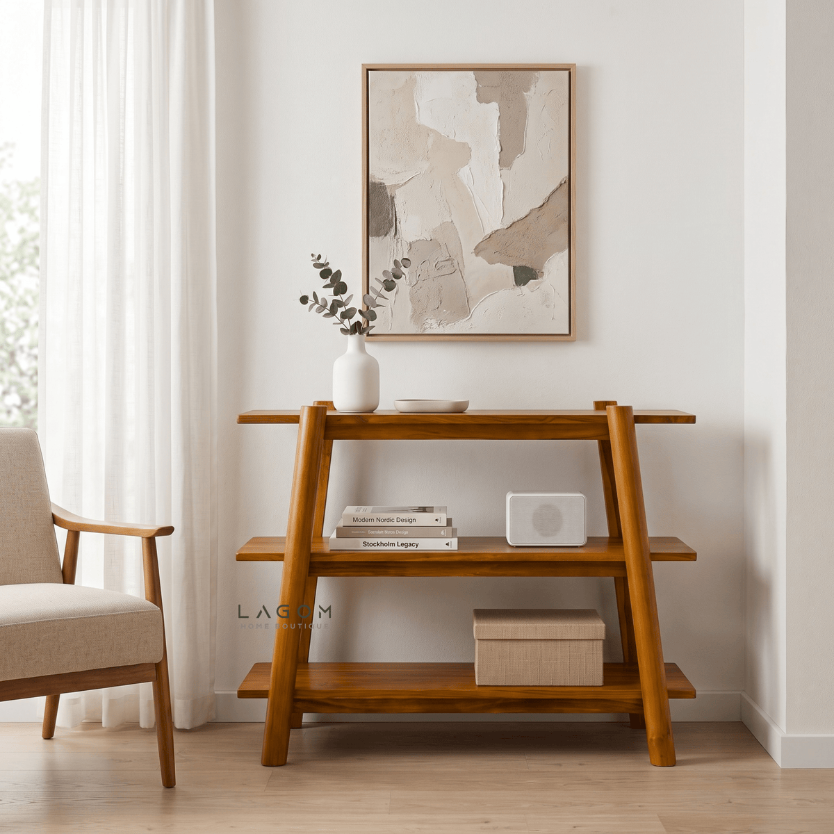 Three-Tiered Teak Console Table-Console Table-Lagom Home Boutique