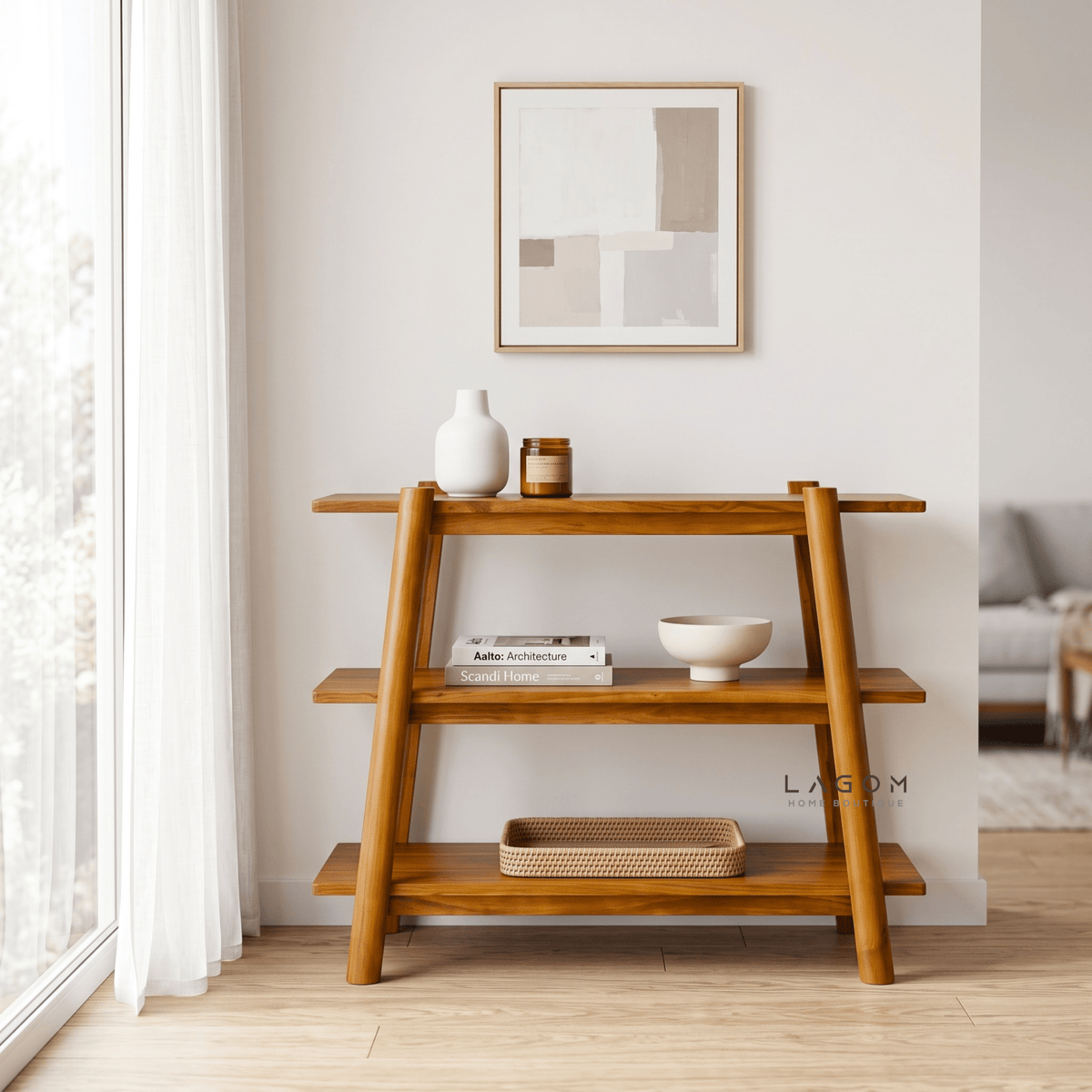 Three-Tiered Teak Console Table-Console Table-Lagom Home Boutique