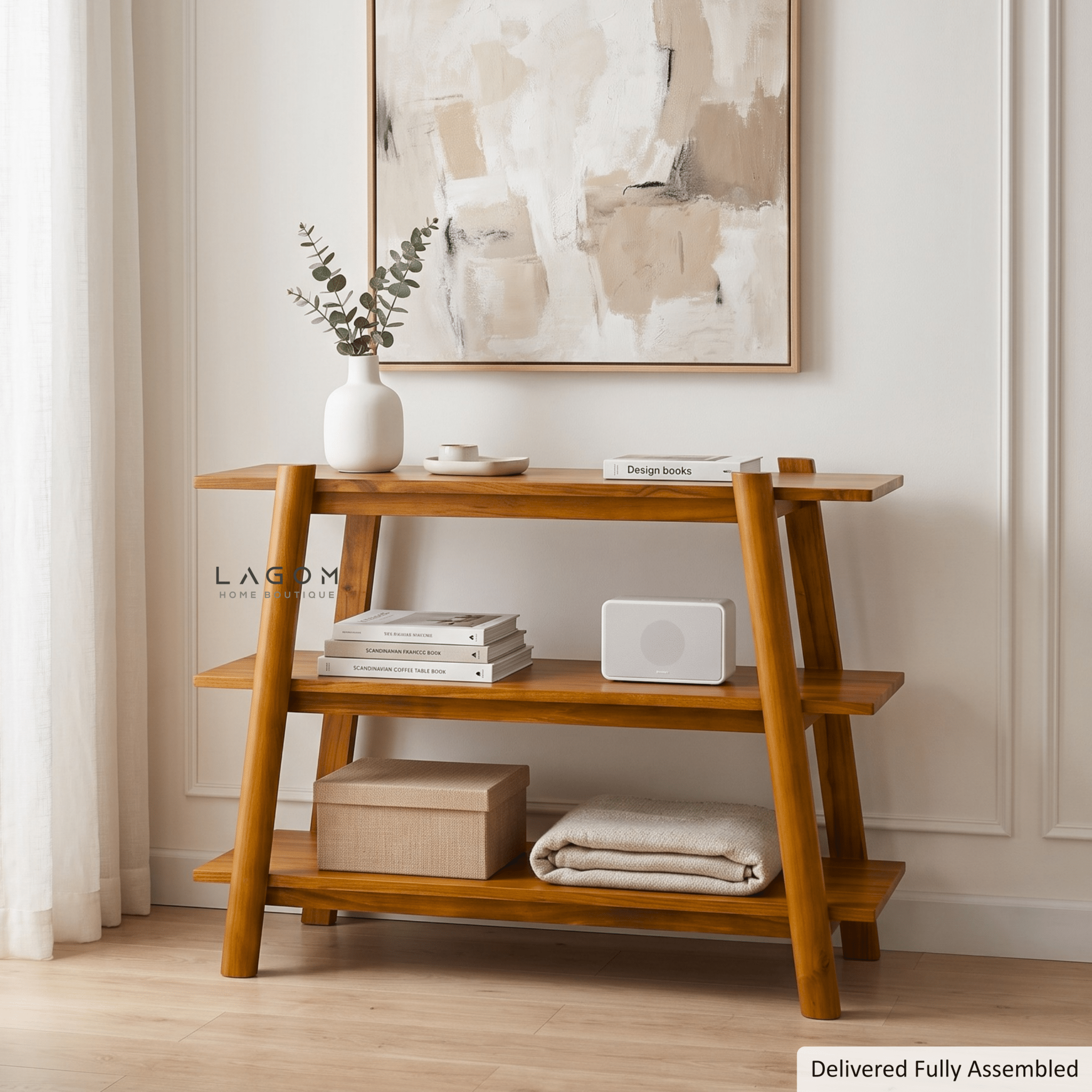 Three-Tiered Teak Console Table-Console Table-Lagom Home Boutique