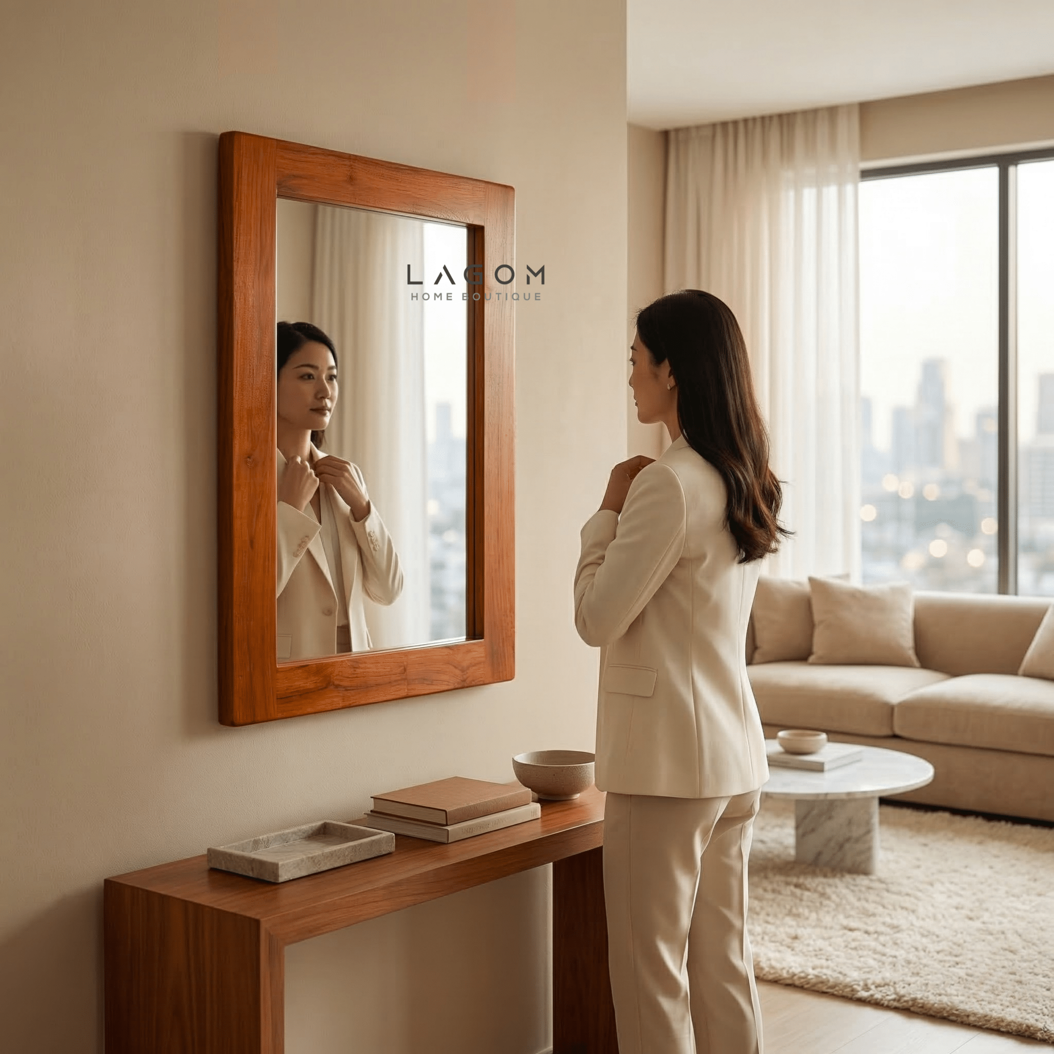 Timeless Rectangular Mirror in Teak Wood - Mirror - Lagom Home Boutique