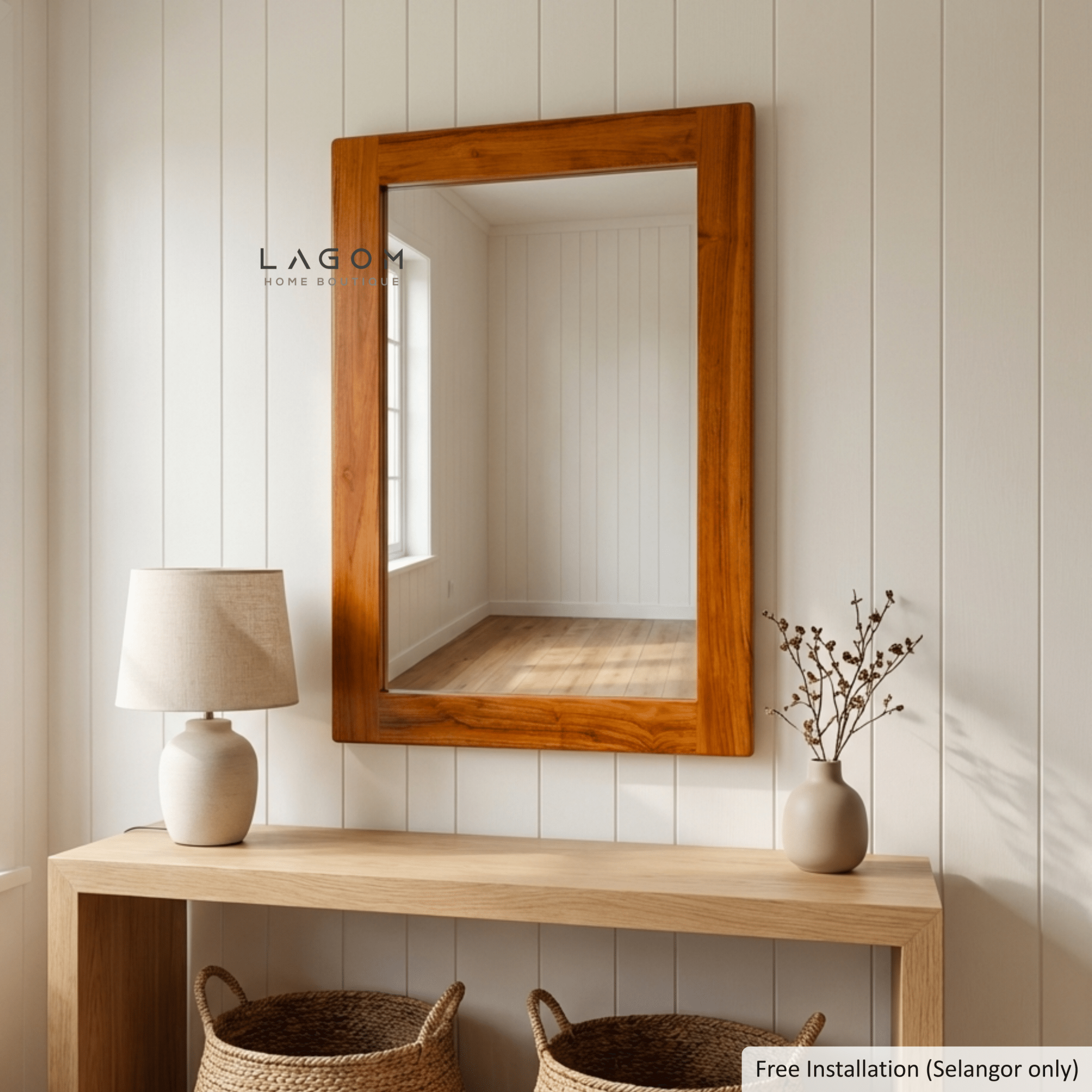 Timeless Rectangular Mirror in Teak Wood - Mirror - Lagom Home Boutique