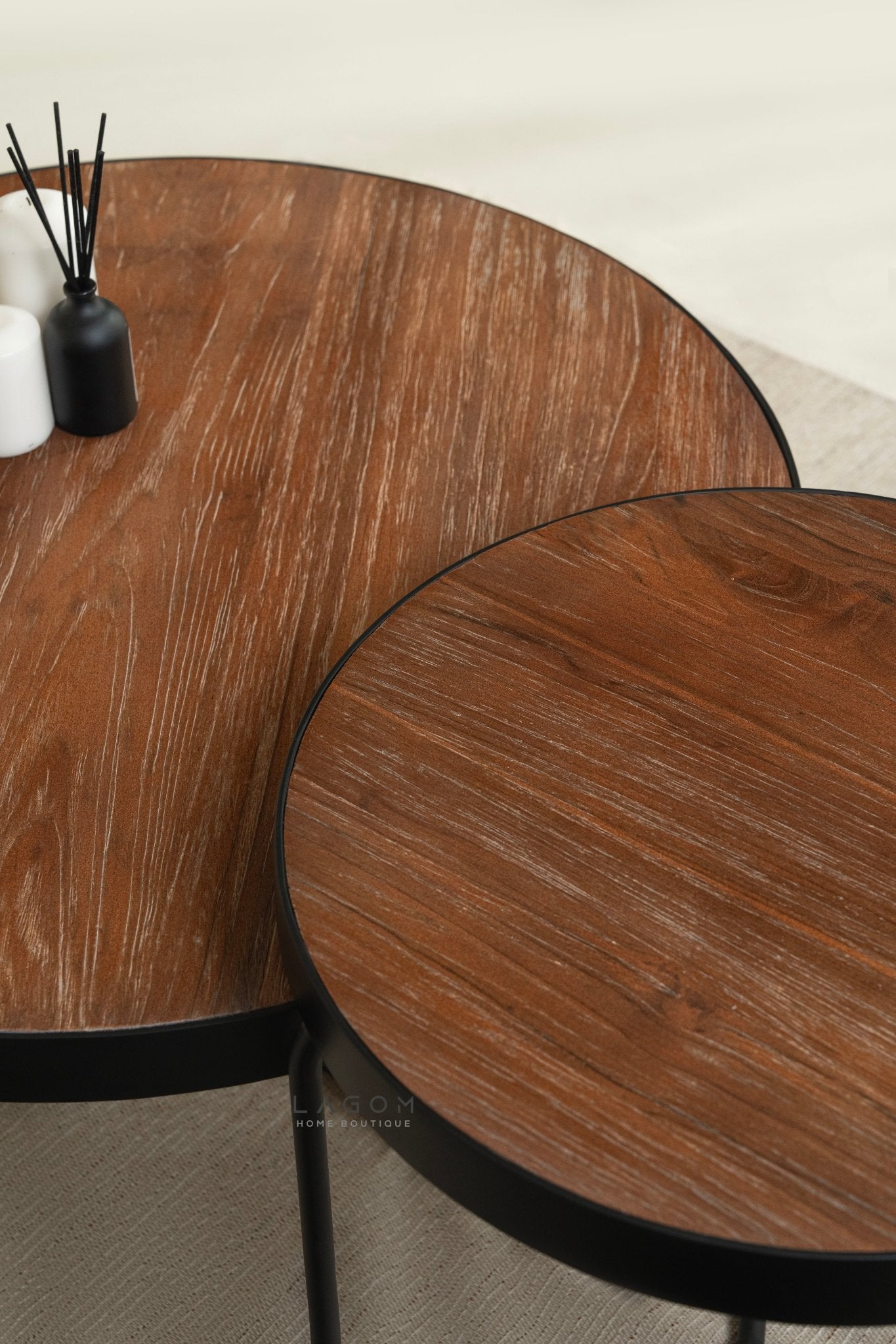 Timeless Round Teak Coffee Table Set - Solid Wood & Iron - Coffee Table - Lagom Home Boutique