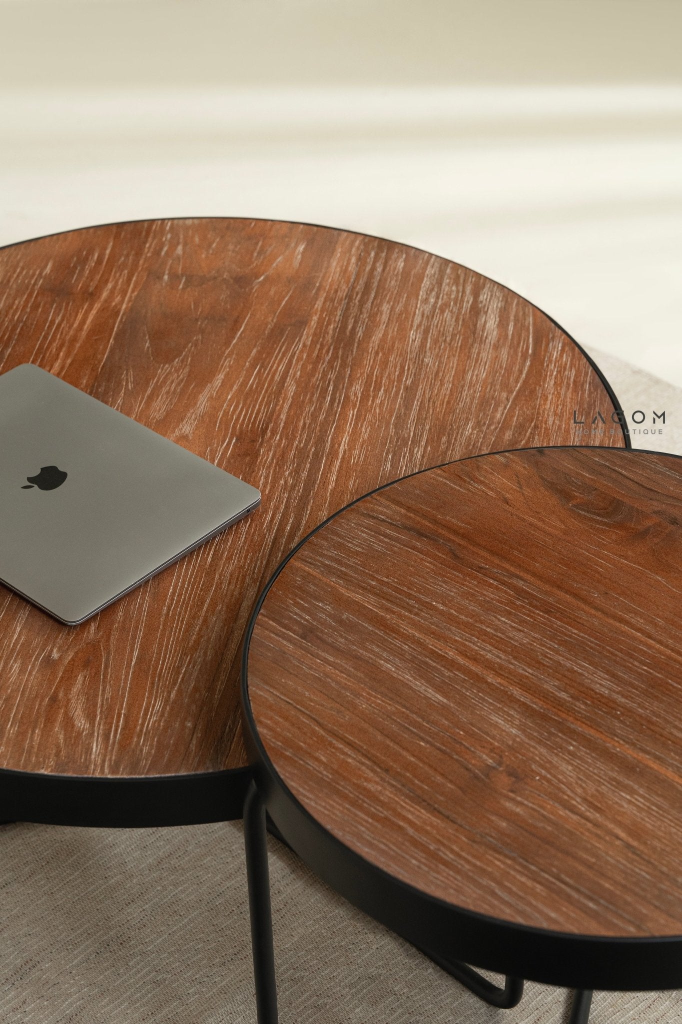 Timeless Round Teak Coffee Table Set - Solid Wood & Iron - Coffee Table - Lagom Home Boutique