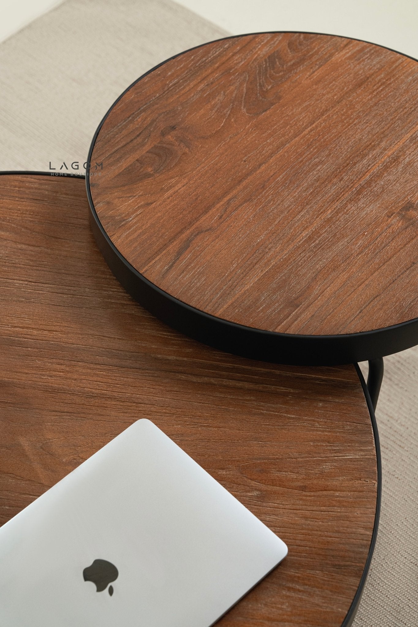 Timeless Round Teak Coffee Table Set - Solid Wood & Iron - Coffee Table - Lagom Home Boutique