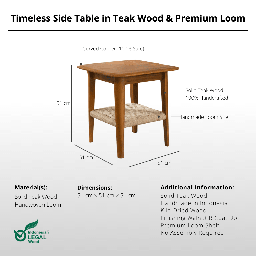 Timeless Side Table in Teak Wood & Premium Loom - Side Table - Lagom Home Boutique