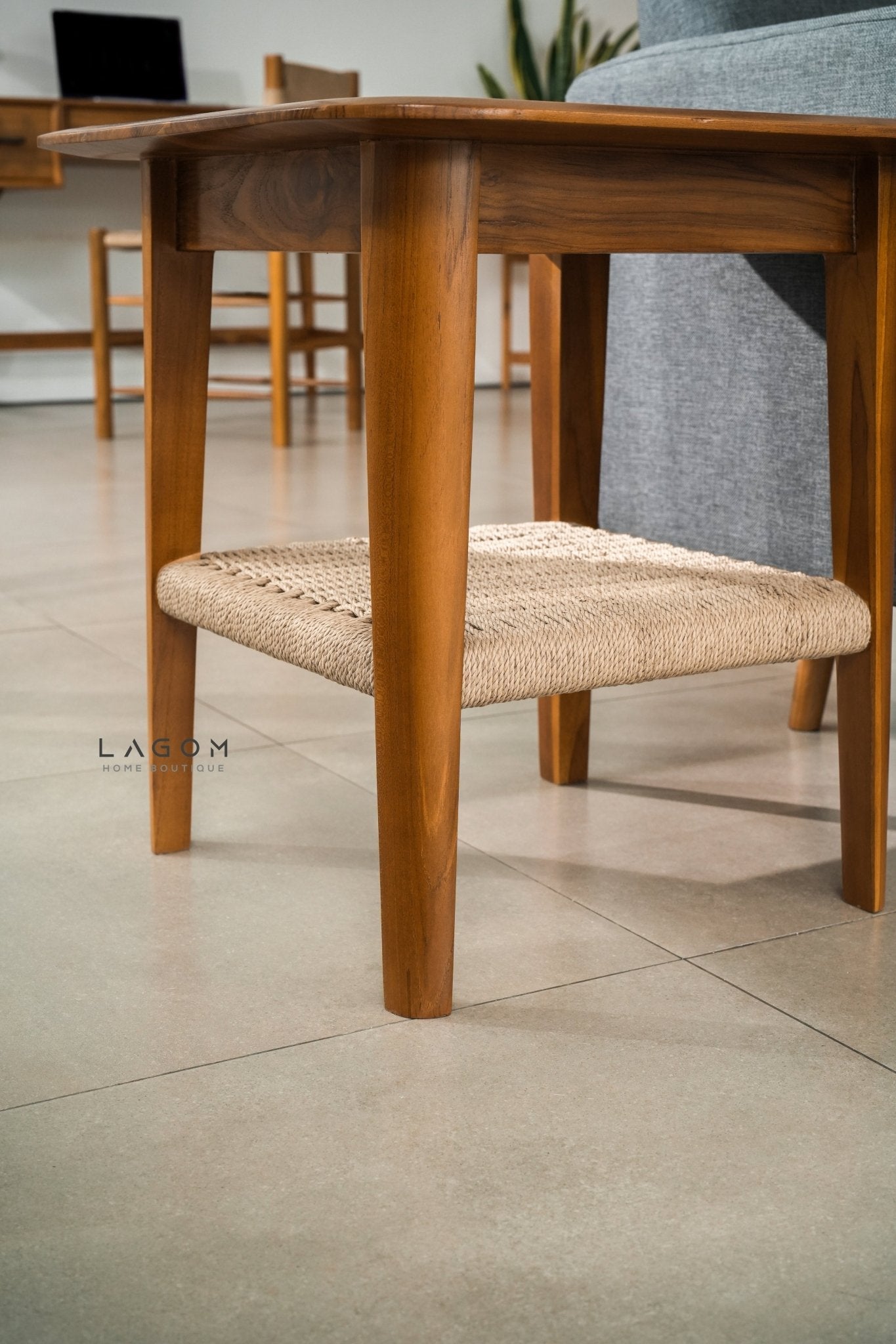 Timeless Side Table in Teak Wood & Premium Loom - Side Table - Lagom Home Boutique