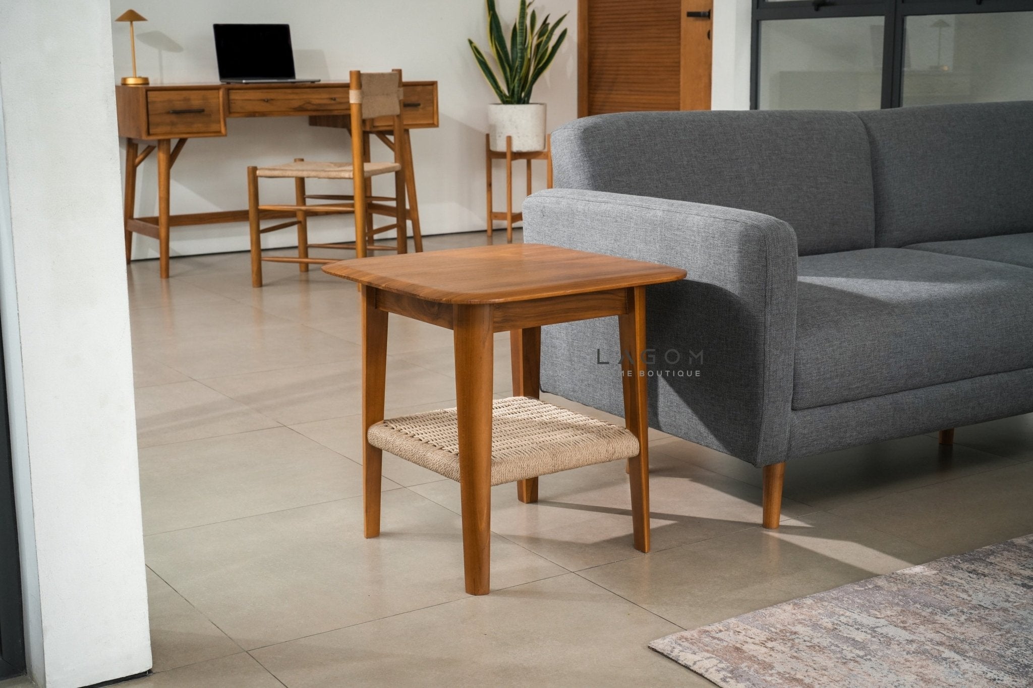 Timeless Side Table in Teak Wood & Premium Loom - Side Table - Lagom Home Boutique