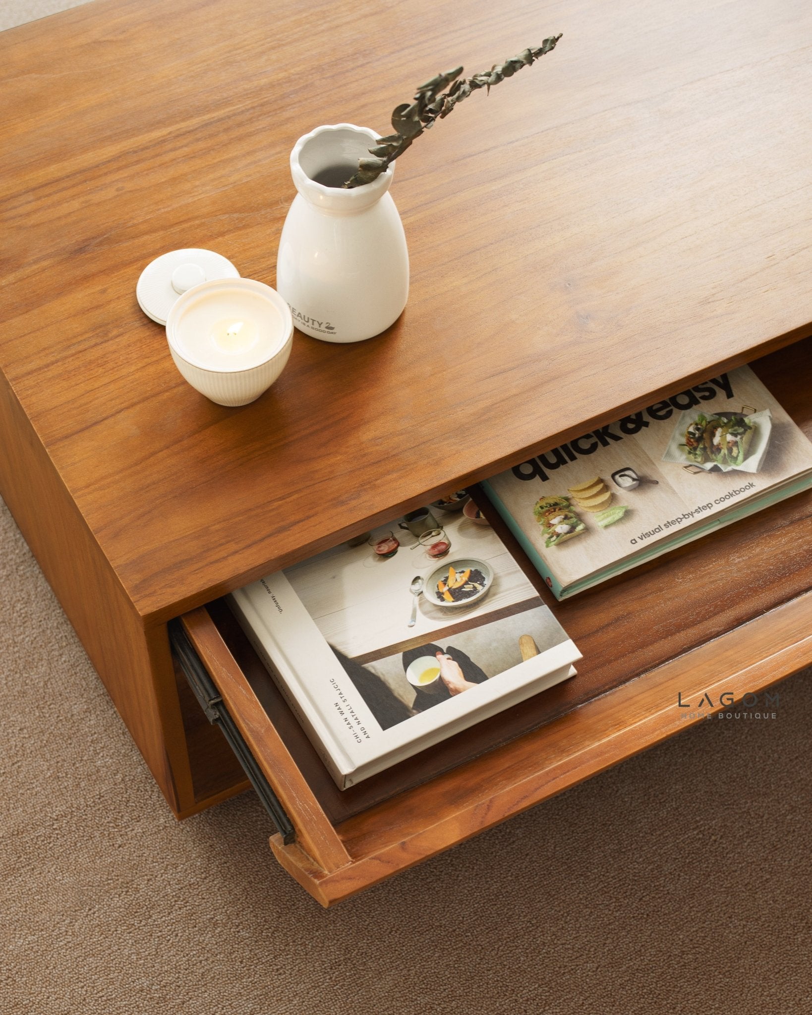Timeless Teak Coffee Table with Seamless Storage - Coffee Table - Lagom Home Boutique