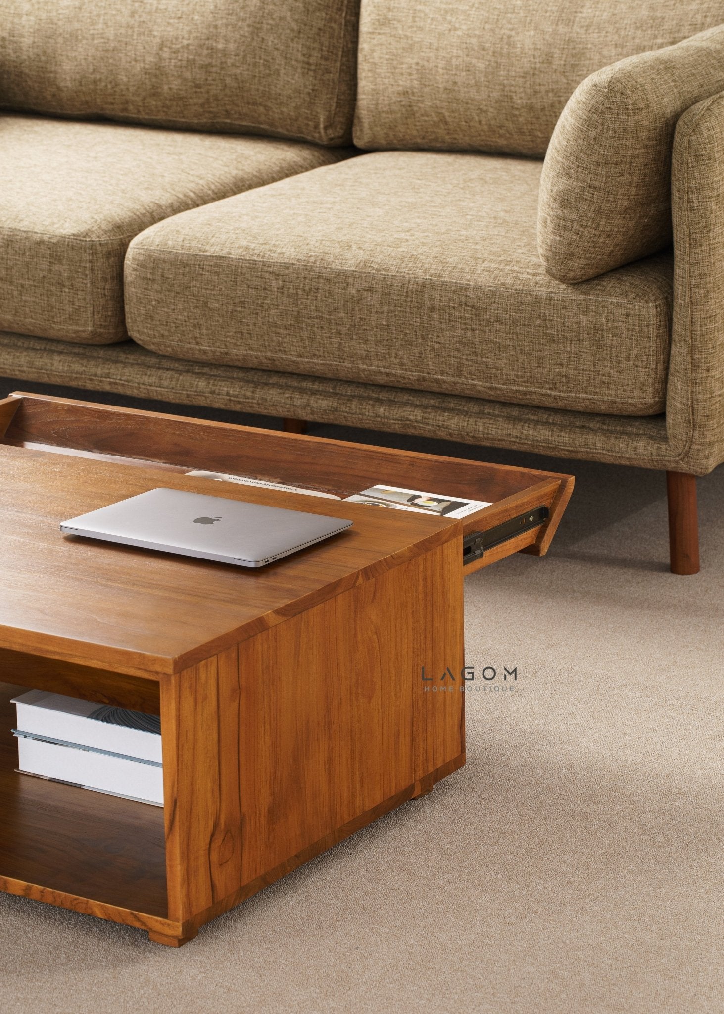 Timeless Teak Coffee Table with Seamless Storage - Coffee Table - Lagom Home Boutique