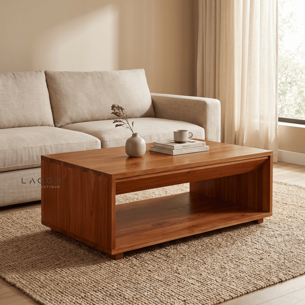 Timeless Teak Coffee Table with Seamless Storage-Coffee Table-Lagom Home Boutique