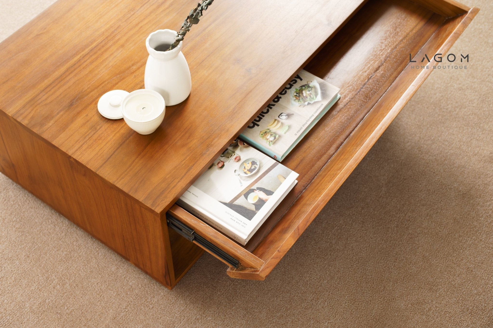Timeless Teak Coffee Table with Seamless Storage - Coffee Table - Lagom Home Boutique