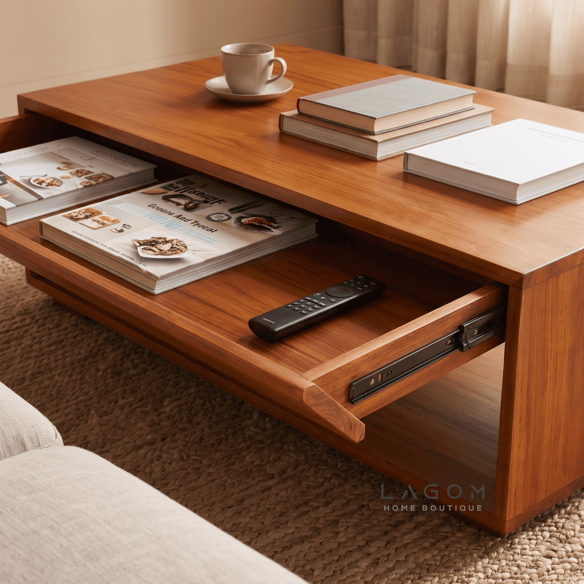 Timeless Teak Coffee Table with Seamless Storage-Coffee Table-Lagom Home Boutique