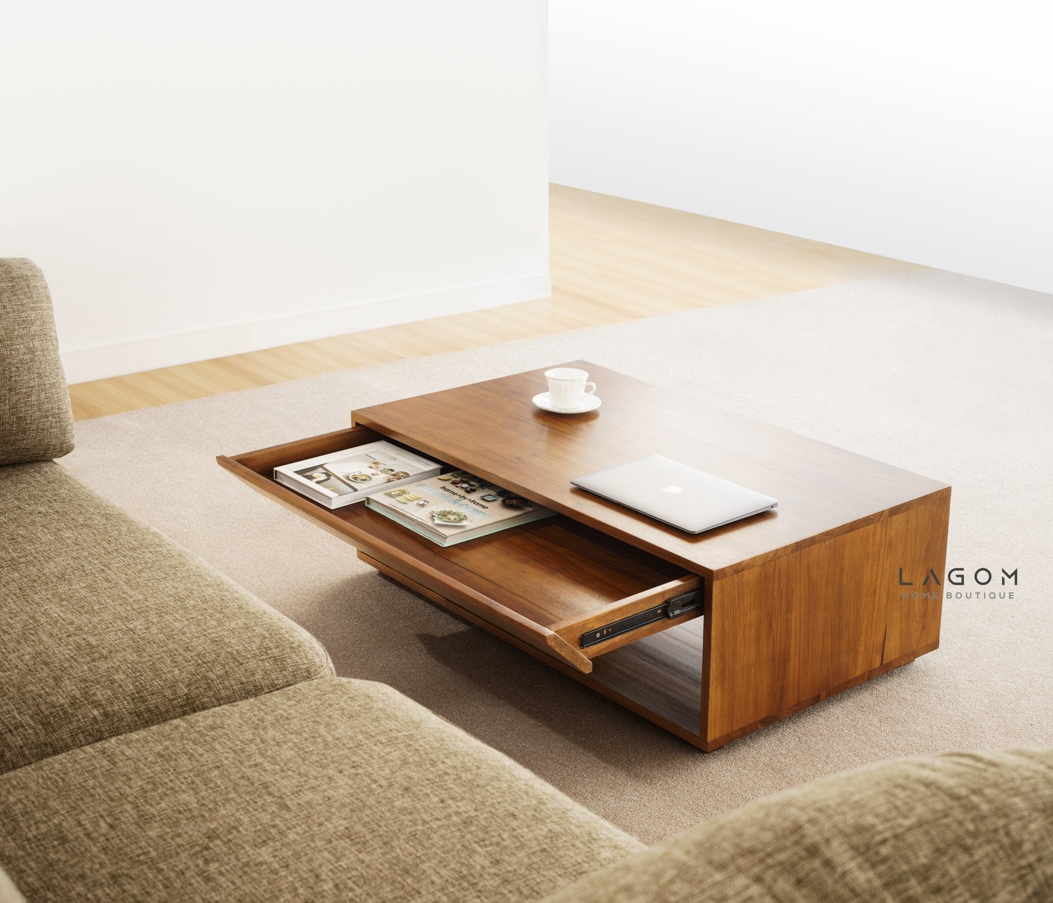 Timeless Teak Coffee Table with Seamless Storage - Coffee Table - Lagom Home Boutique