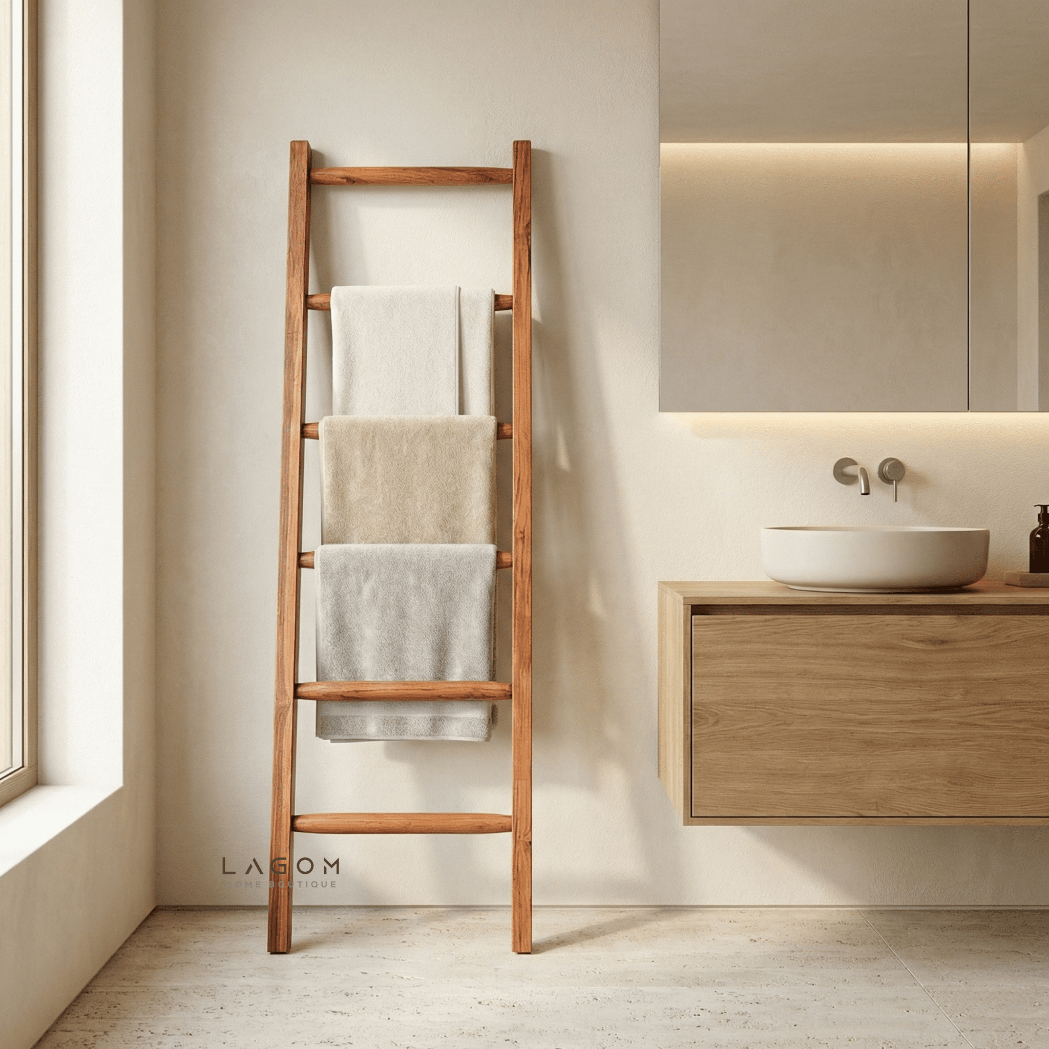 Towel / Blanket Ladder in Solid Teak - Towel Rack - Lagom Home Boutique