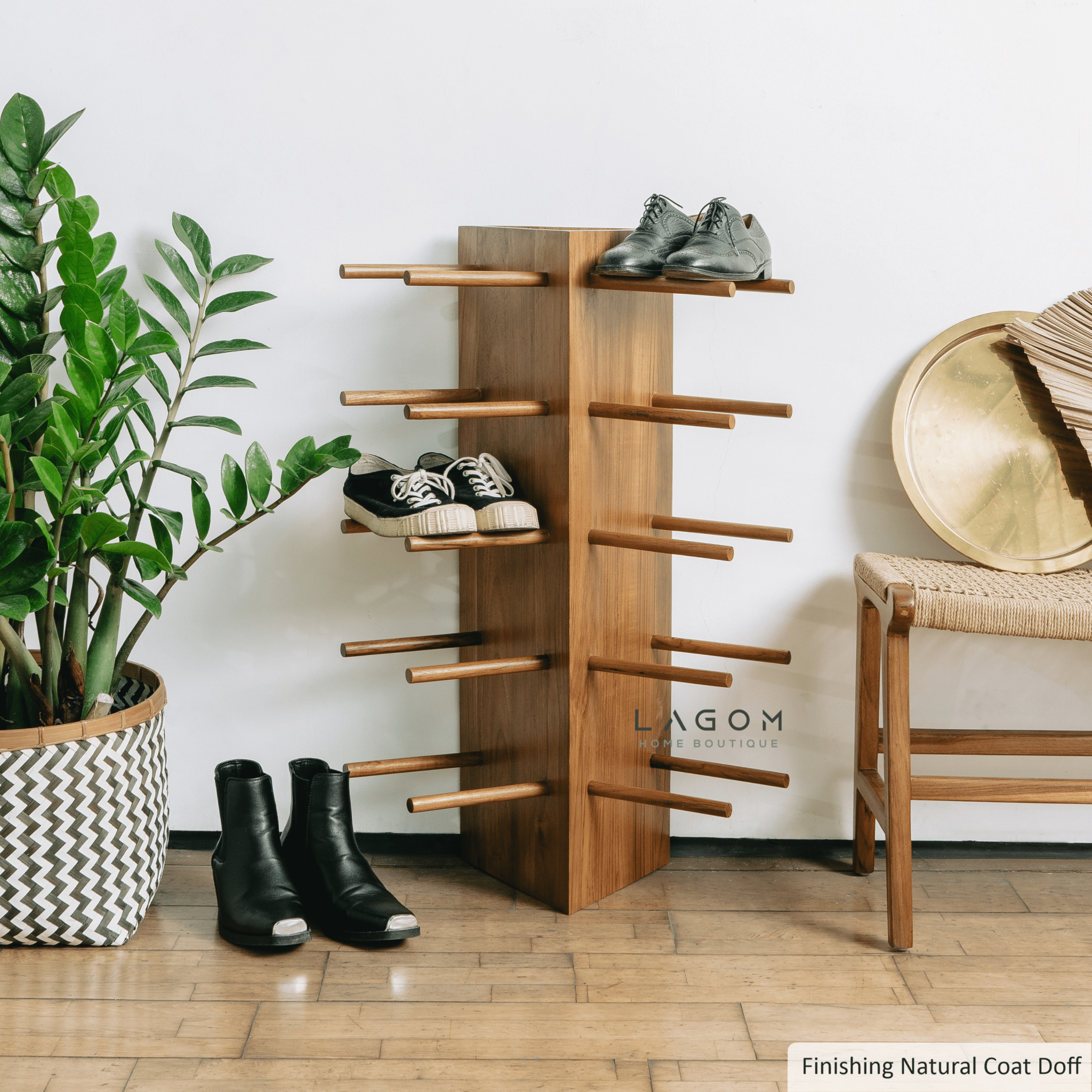 10 - Pair Triangular Teak Shoe Rack - Shoe Rack - Lagom Home Boutique