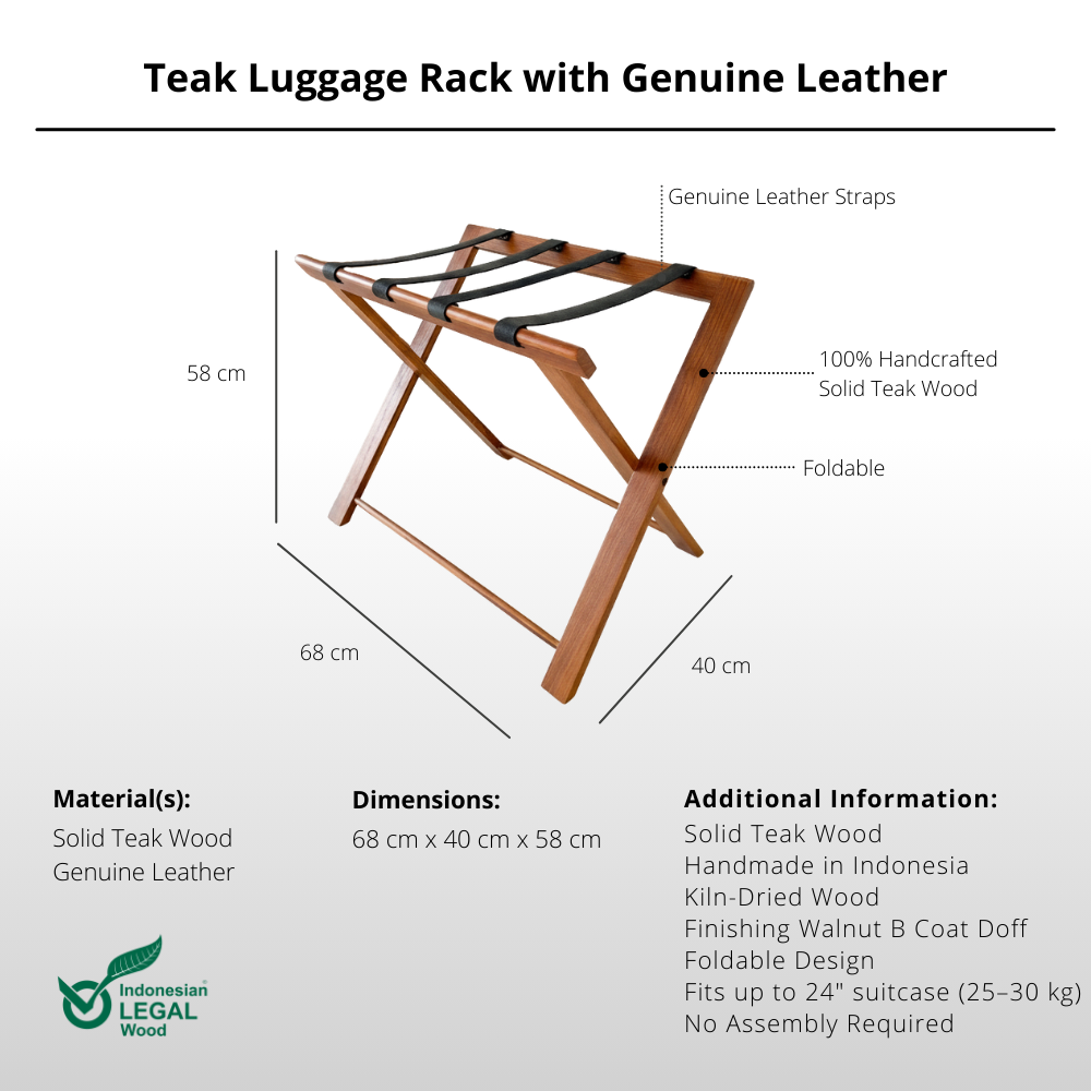 Teak Luggage Rack with Genuine Leather