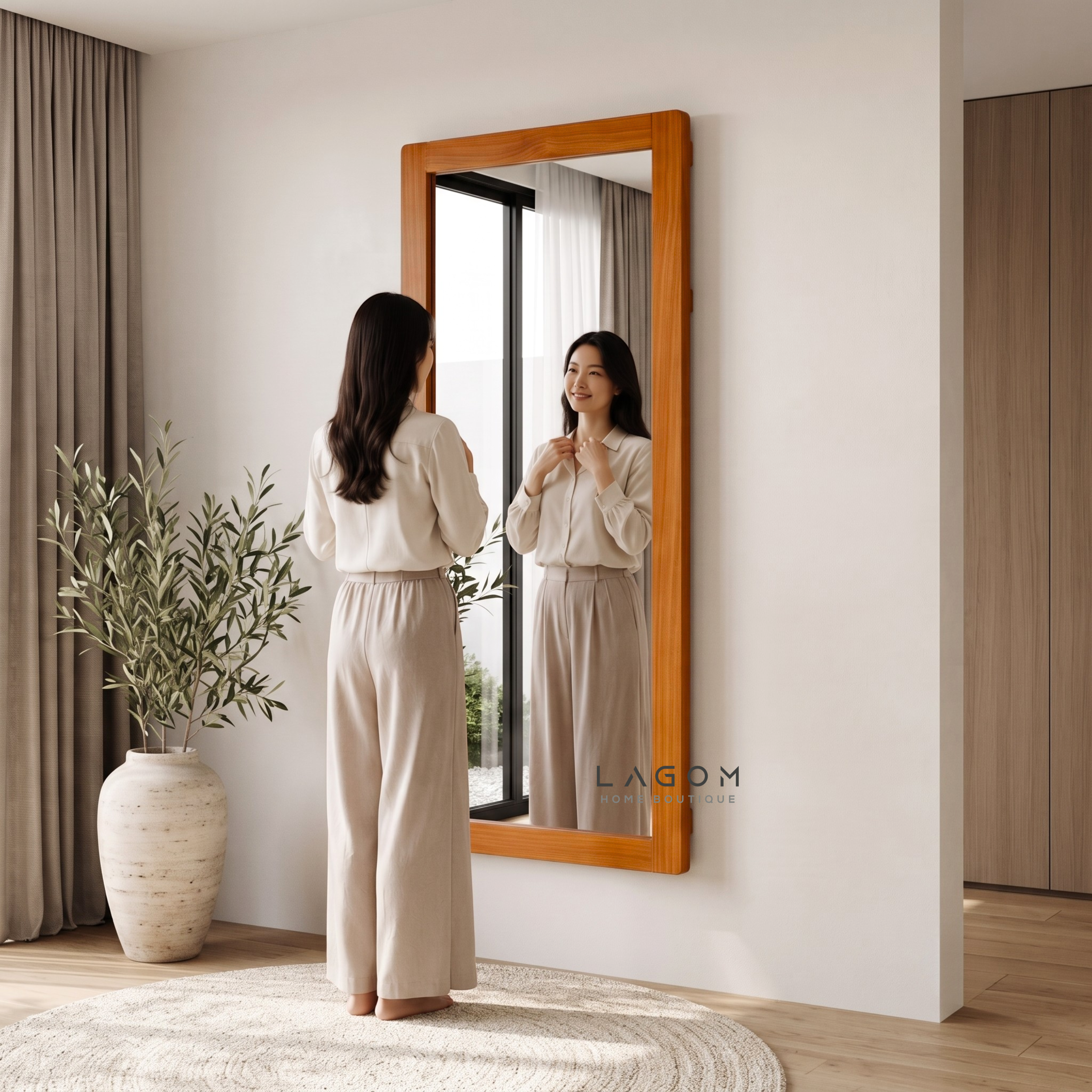 183 cm Teak Full-Body Mirror | Freestanding & Wall-Mounted