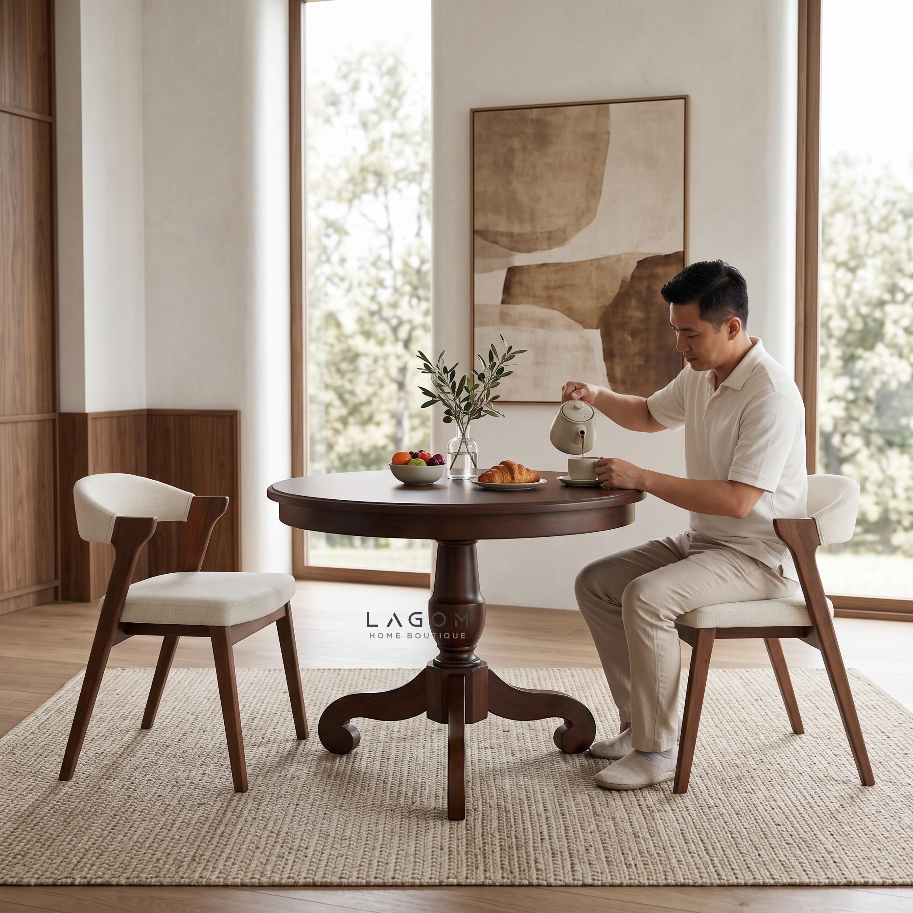 Solid Teak Round Pedestal Table
