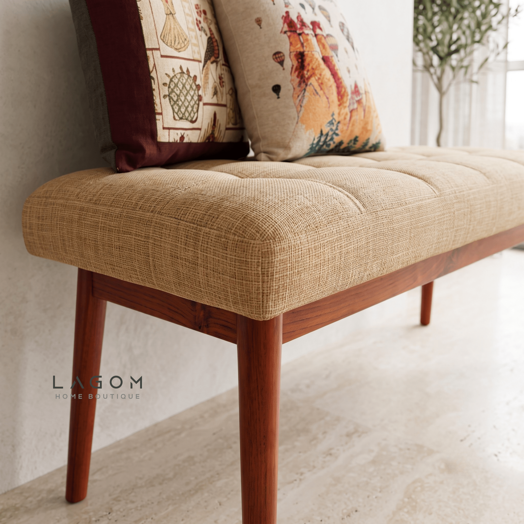 110 cm Solid Teak Upholstered End of Bed Bench-Bench-Lagom Home Boutique