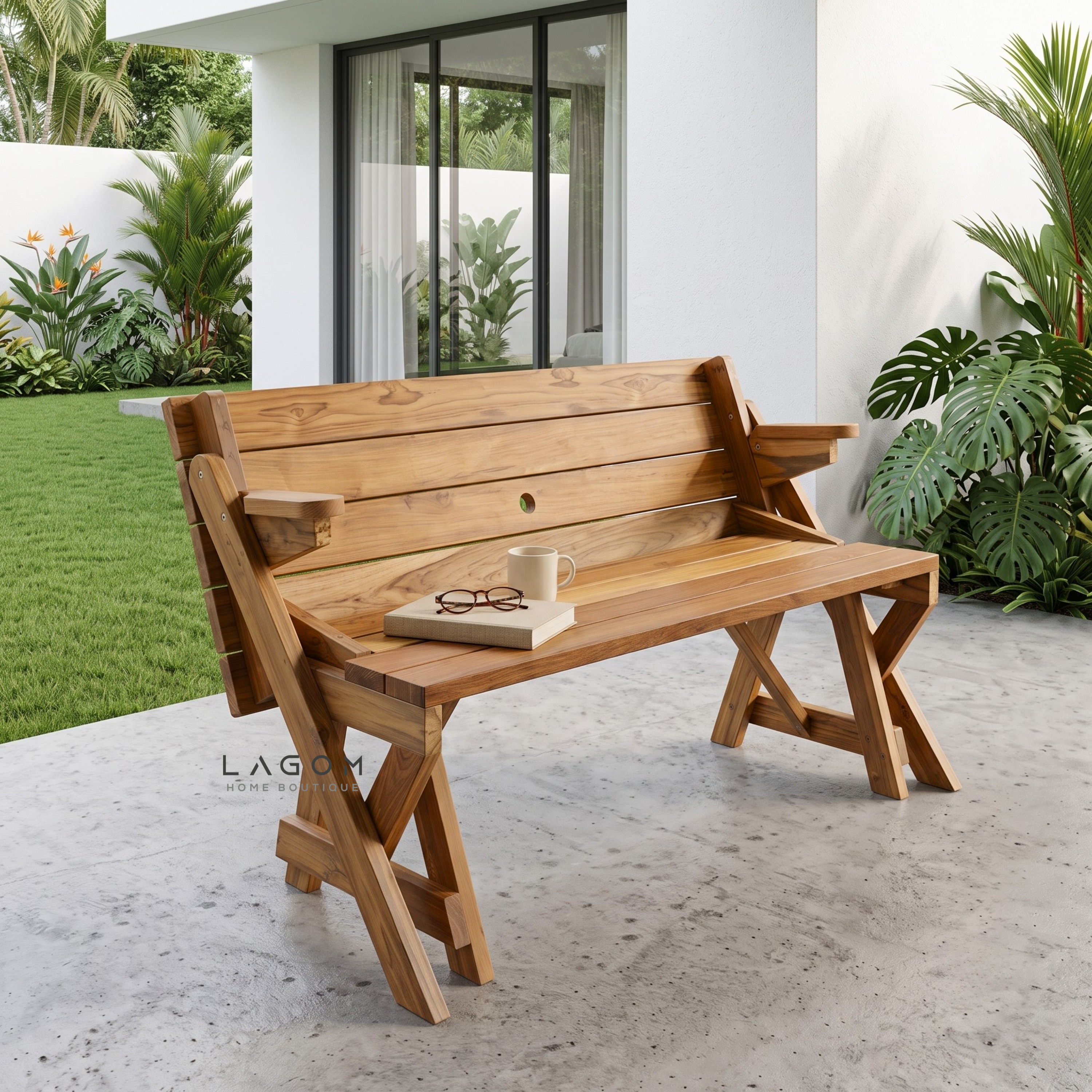 2-in-1 Reclaimed Teak Outdoor Bench & Table Set