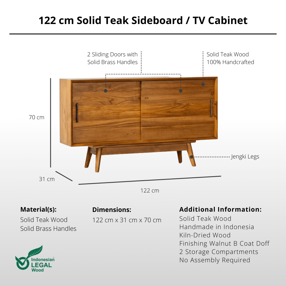 122 cm Solid Teak Sideboard / TV Cabinet - TV Cabinet - Lagom Home Boutique