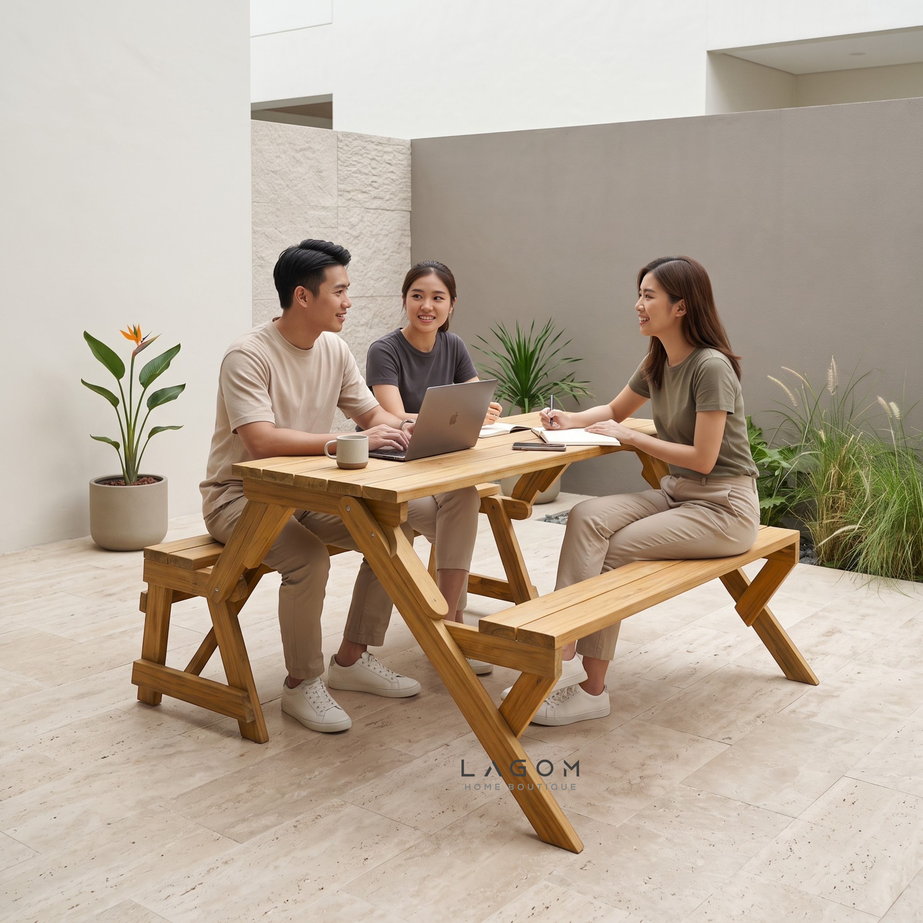 2-in-1 Reclaimed Teak Outdoor Bench & Table Set